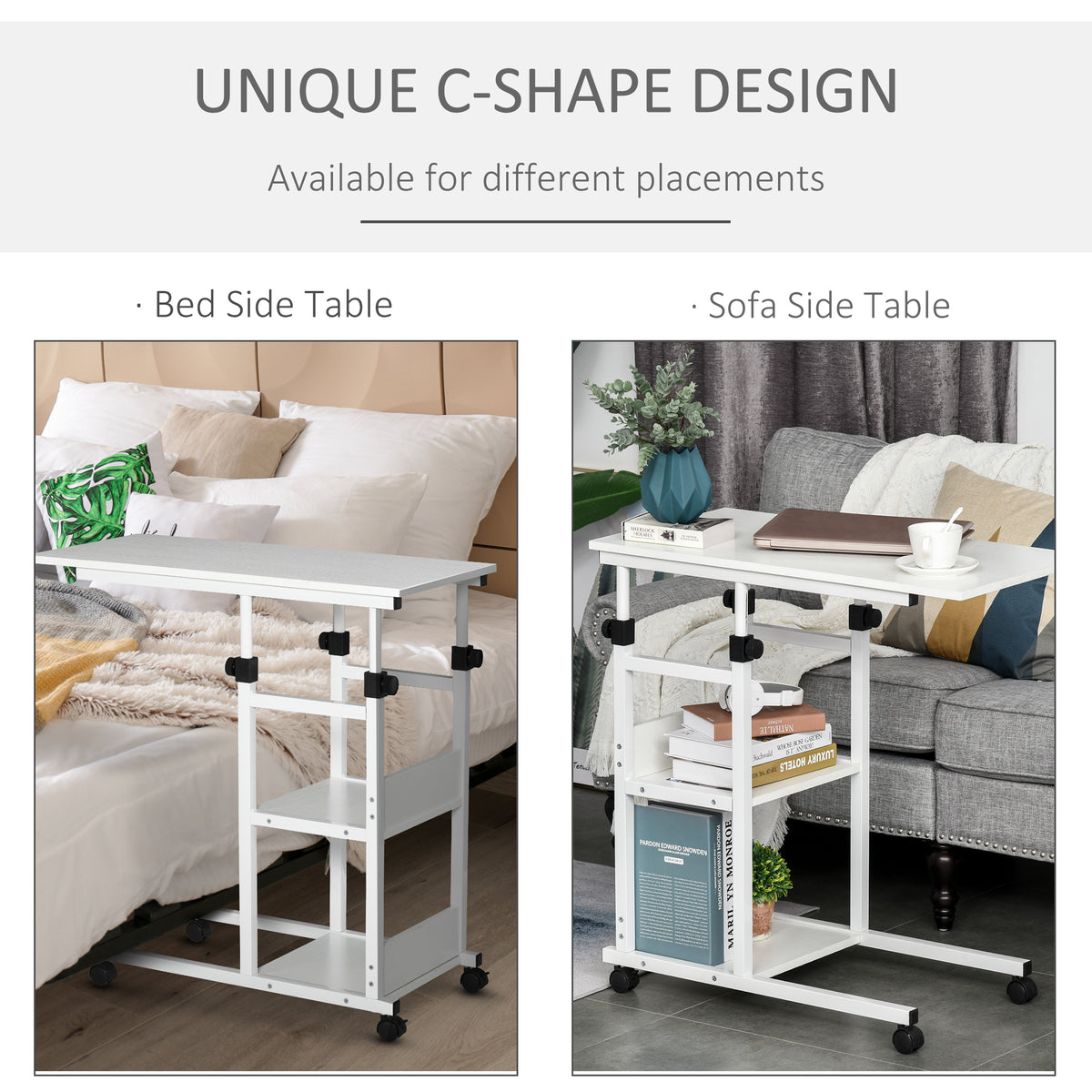 Mobile Standing Desk, Adjustable Height 31.5 inch Stand Up Desk with Wheels for Home Office, White