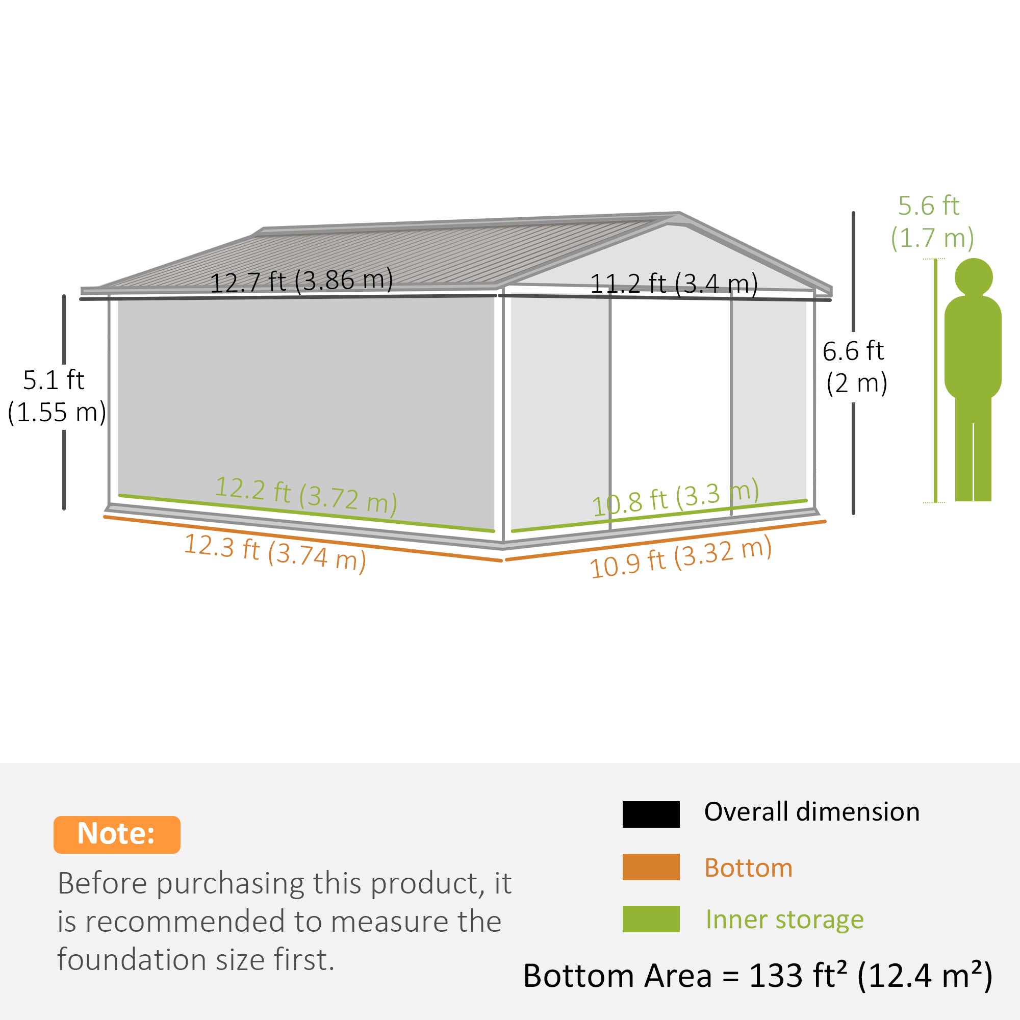 11' x 13'Garden Storage Shed w/ Foundation Kit Metal Tool Storage House w/ Double Doors Yellow