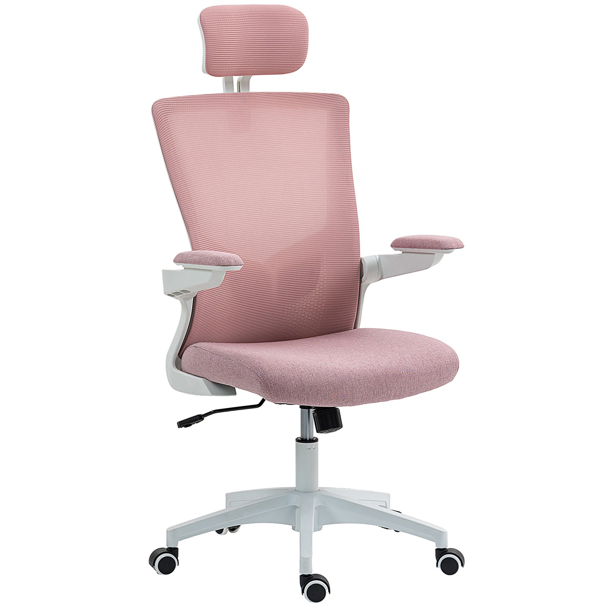 Ergonomic Office Chair, Swivel Desk Chair with Adjustable Lumbar Support, Headrest and Height, Flip-up Armrests, Pink