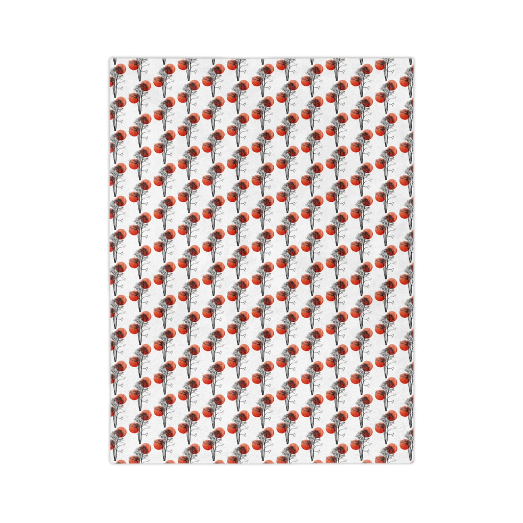 Velveteen Microfiber Blanket — Repeating Red Poppy Floral Pattern, Soft Cozy Throw for Home & Gifts
