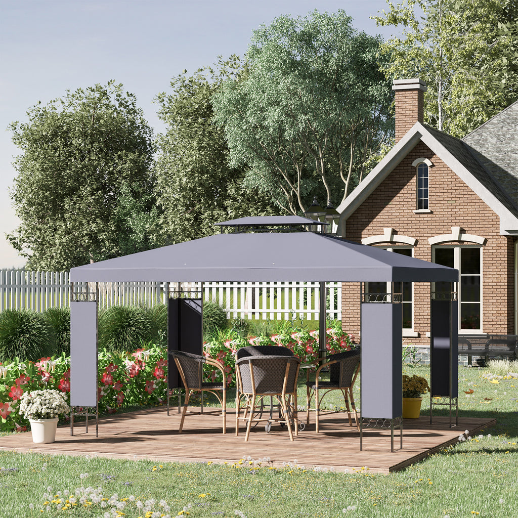 10' x 13' ደጋዊ ጋዜቦ፣ ድርብ ጣሪያ ደጋዊ ጋዜቦ ካኖፒ መከላኸሊ ምስ ስክሪን ዝሓበረ ኣእማን ፍሬም፣ ጻዕዳ