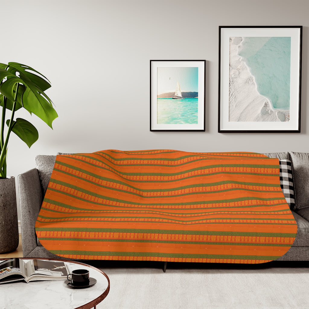 Orange Striped Sherpa Blanket – Cozy Fall Plaid-Inspired Throw