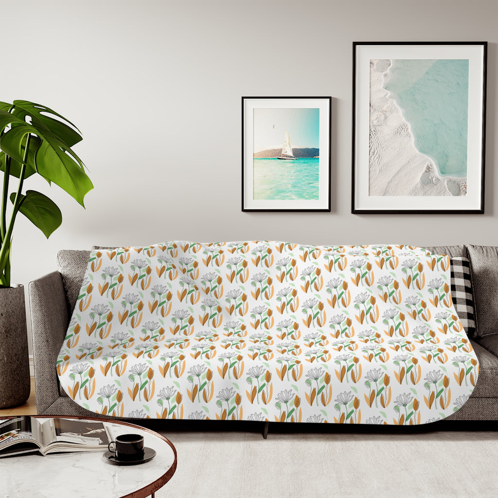 Boho Floral Sherpa Blanket — Cozy Neutral Floral Throw