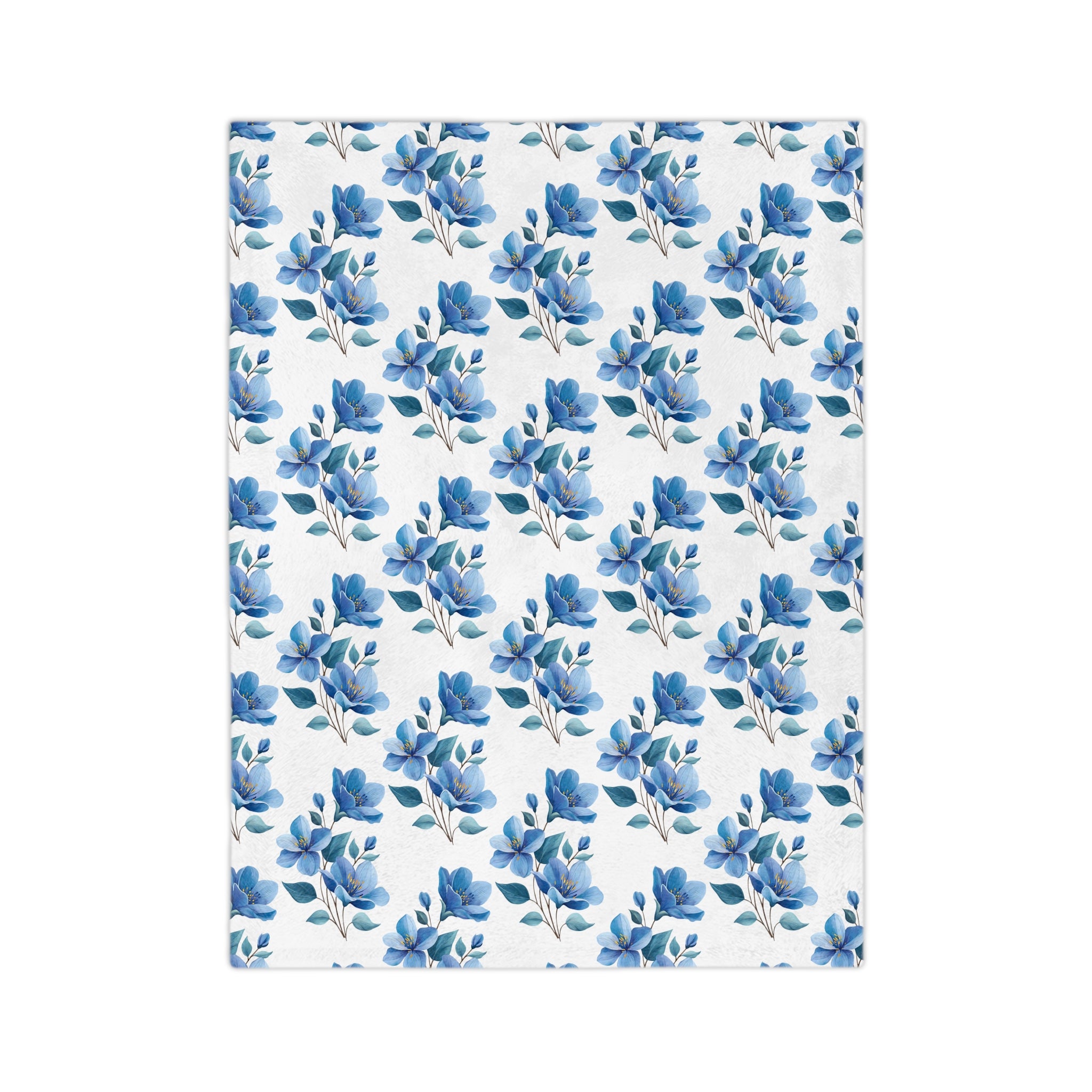 Blue Watercolor Floral Blanket — Velveteen Microfiber Throw