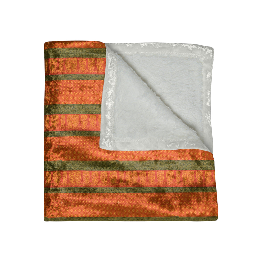 Crushed Velvet Throw Blanket — Orange & Olive Striped Velvet Cozy Accent