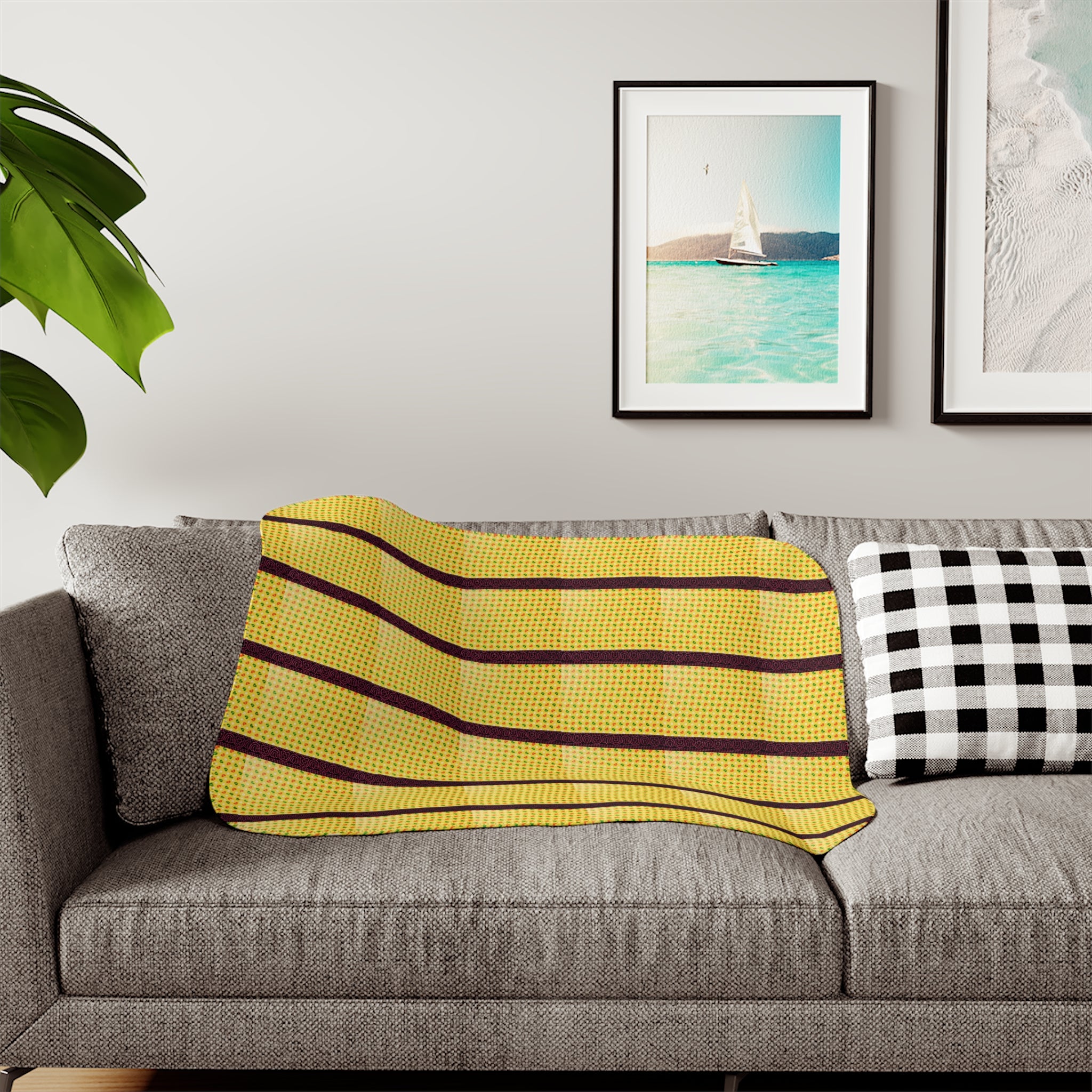 Striped Yellow Sherpa Blanket — Cozy Cabin Throw