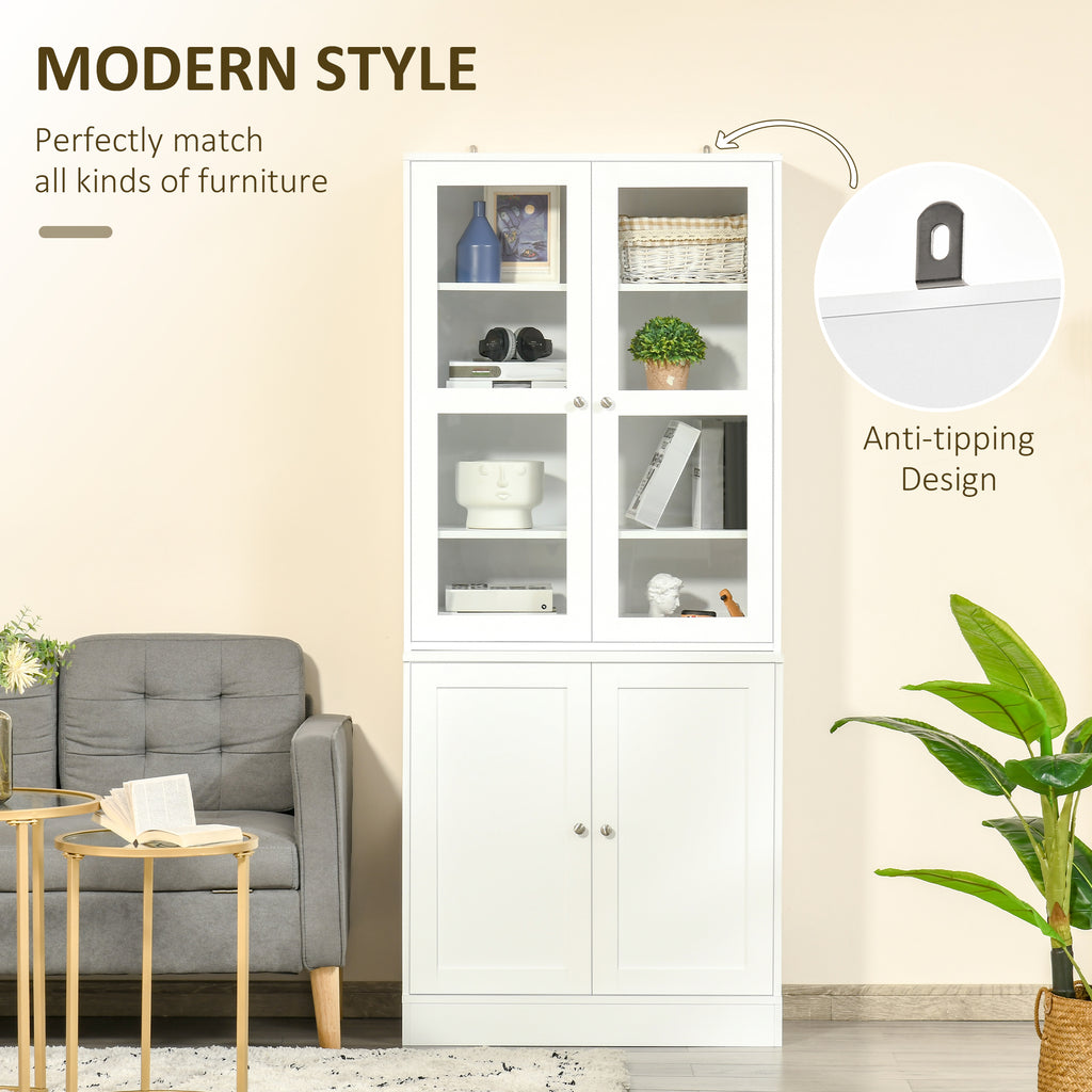 71" Bookcase Storage Cabinet with Doors, Modern Tall Bookshelf with 2 Adjustable Shelves, Display Unit for Study, Living Room, Home Office, White