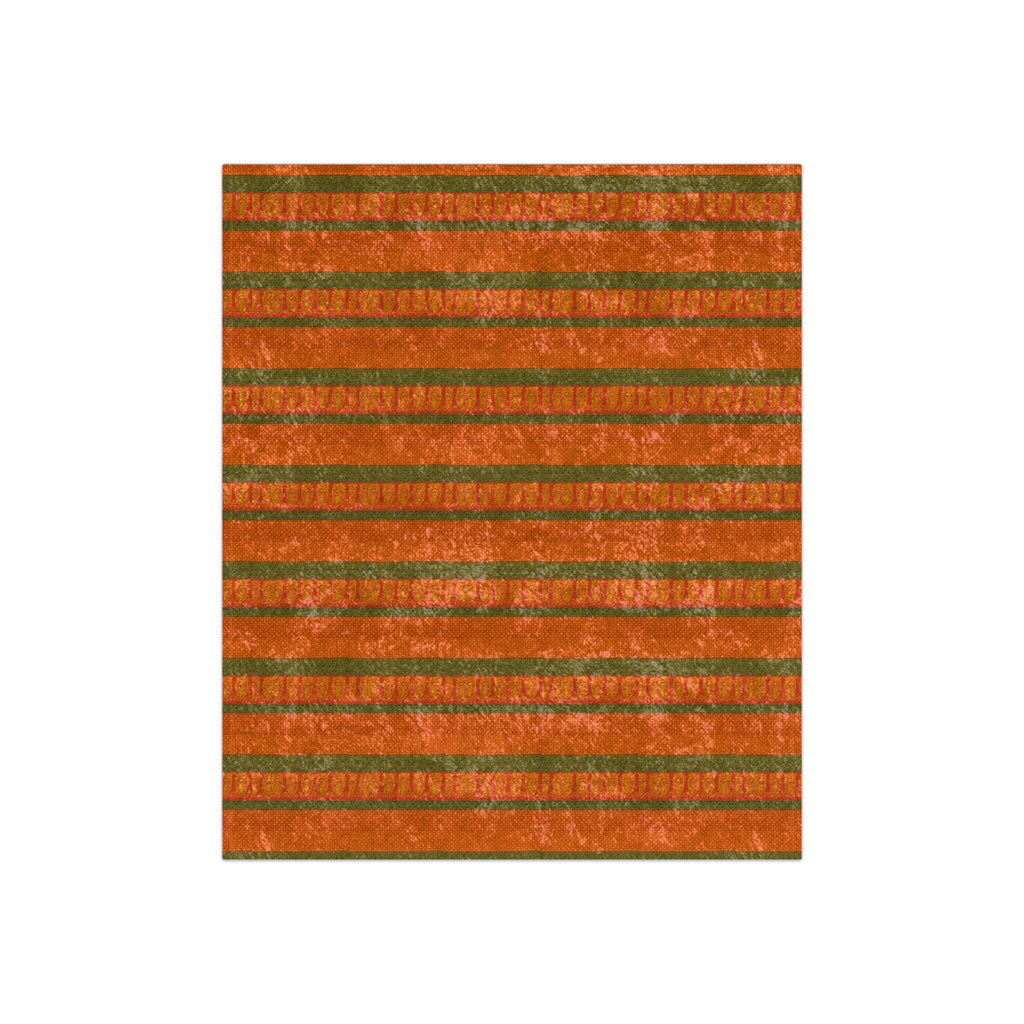 Crushed Velvet Throw Blanket — Orange & Olive Striped Velvet Cozy Accent