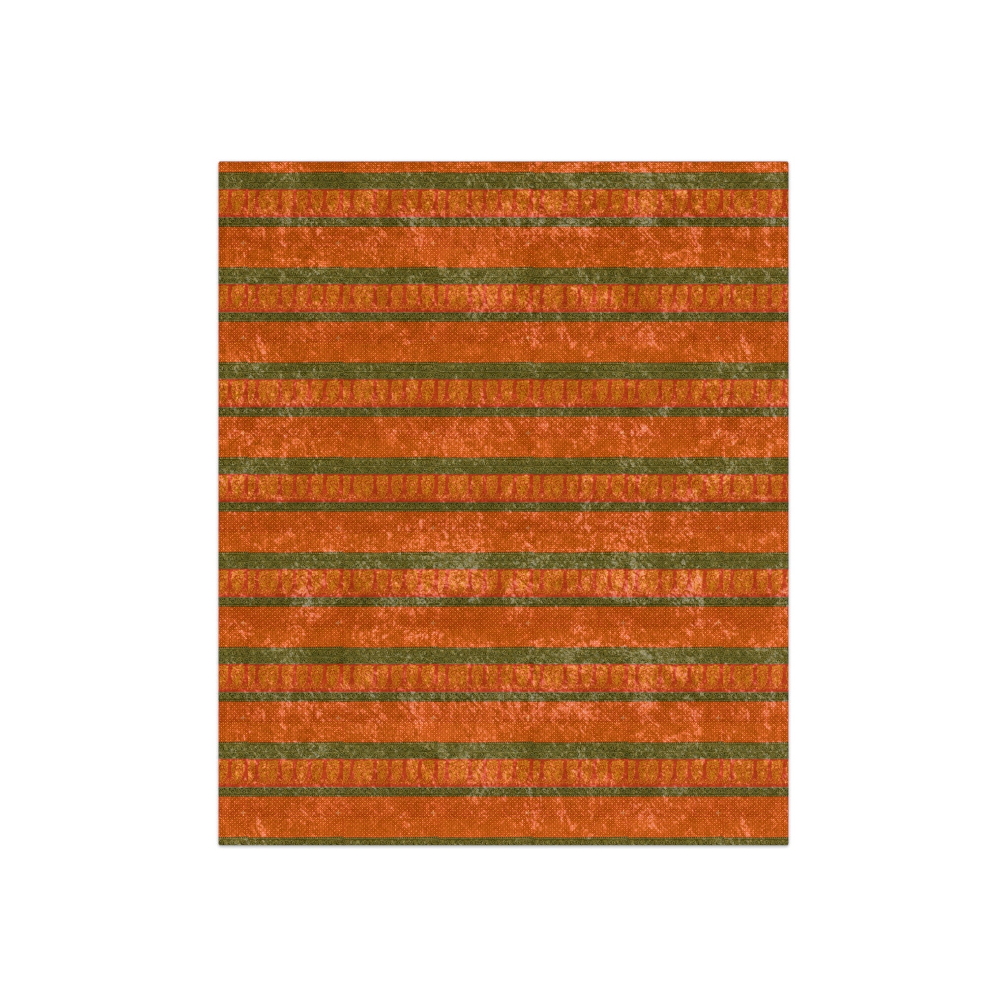 Crushed Velvet Throw Blanket — Orange & Olive Striped Velvet Cozy Accent