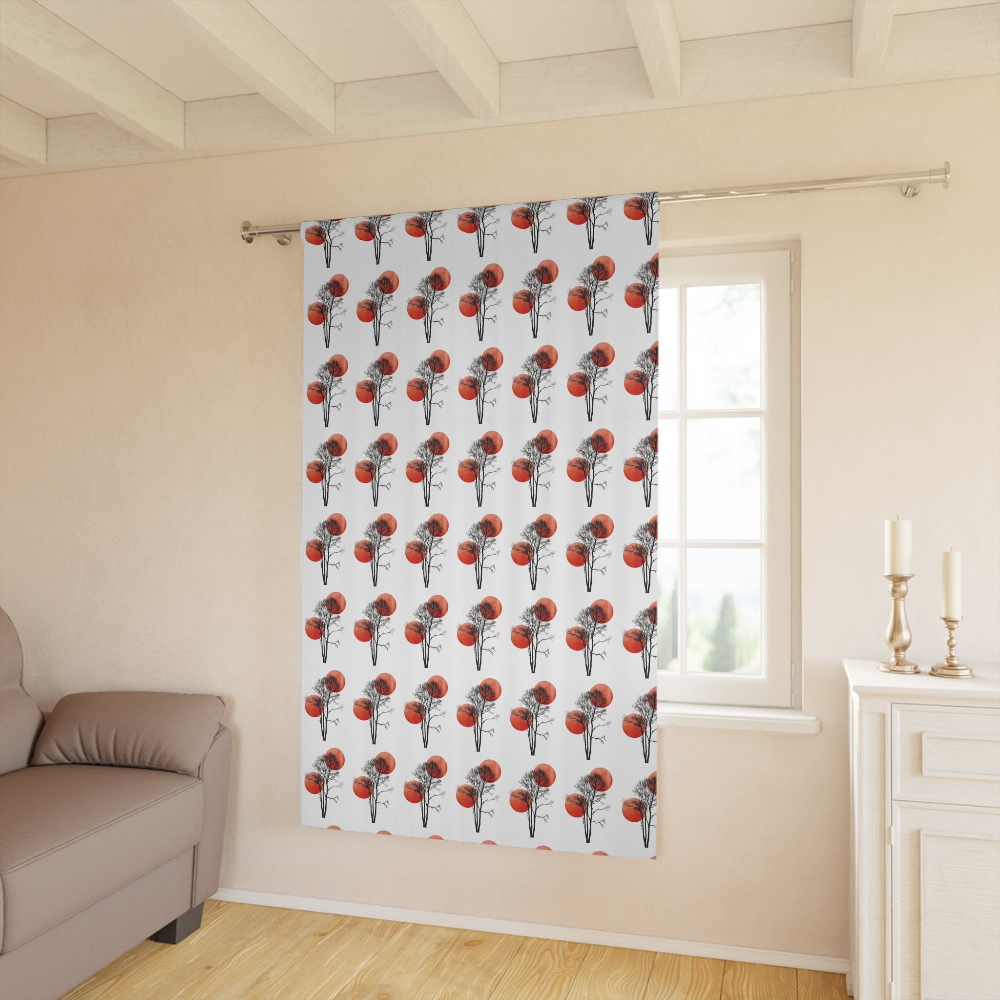 Floral Poppy Window Curtain – Red Poppy Pattern Single Panel