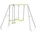 Swing Set for Kids, Heavy Duty A-Frame Metal Swing Frame with Glider, Swing Seat, Ground Stakes for Backyard, Green
