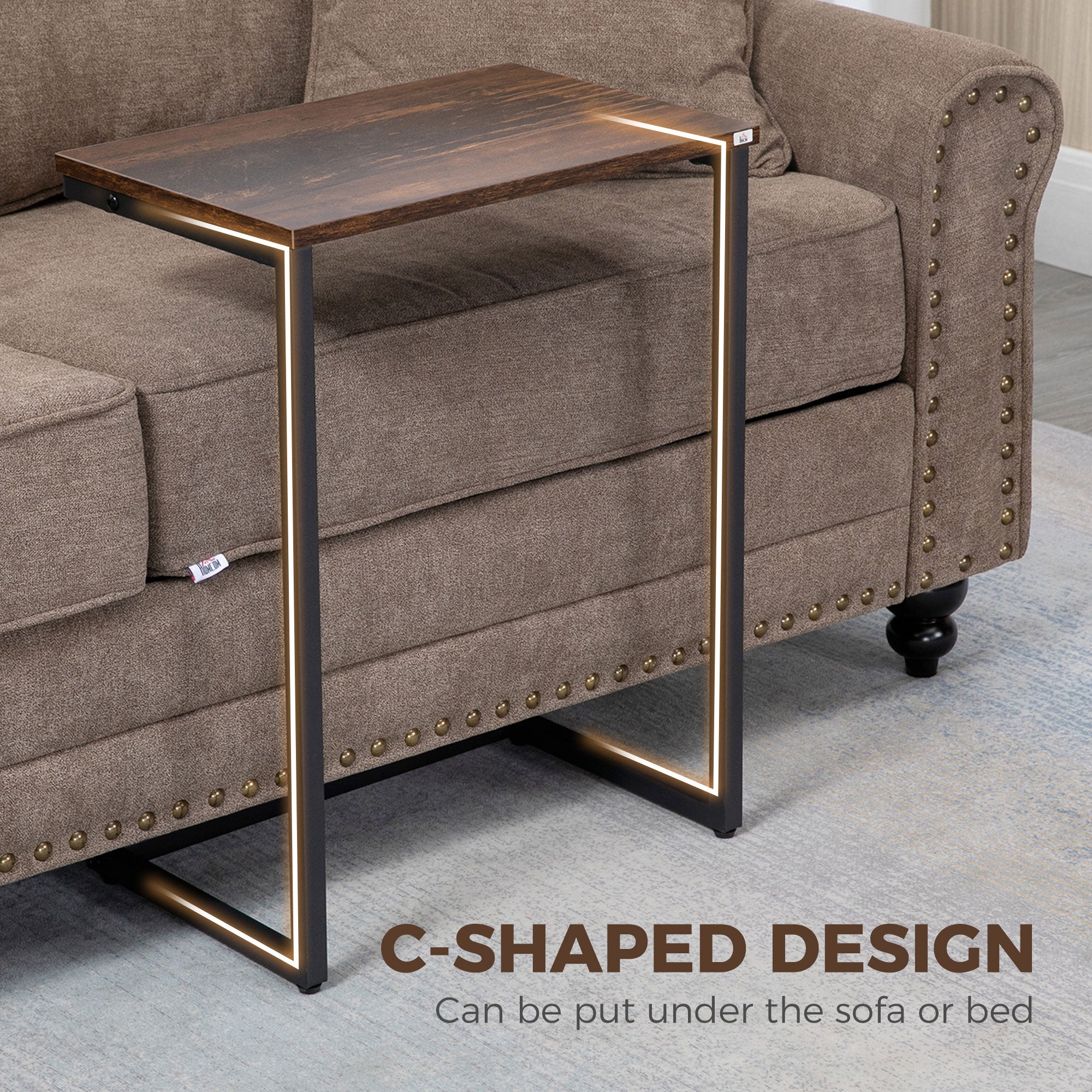 Nesting Coffee Table Set of 3, Stackable Rectangular End Tables with Wood-Effect Top, Metal Frame, Industrial & Rustic C-Shaped for Small Space, Living Room, Rustic Brown