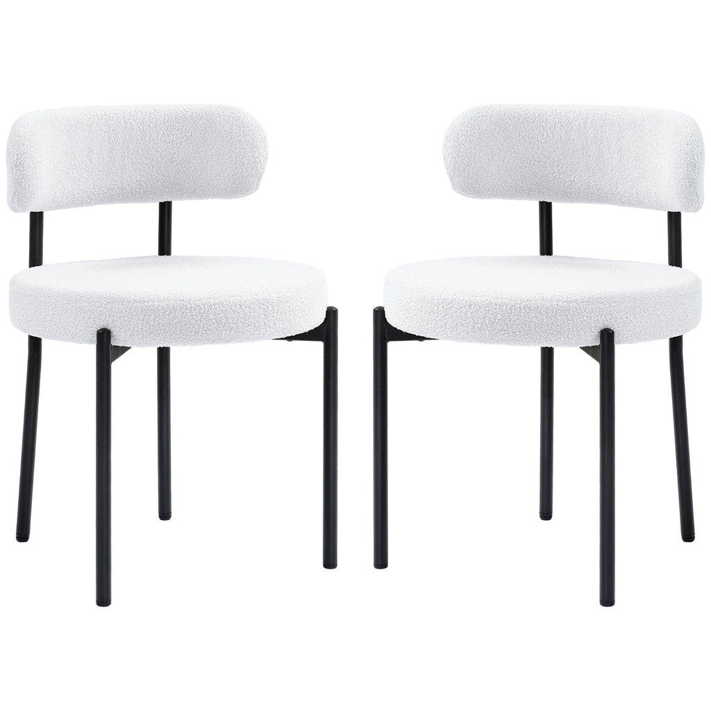 4 Pieces Kitchen Chairs, Modern Dining Chairs w/ Berber Fleece Upholstery and Steel Legs for Living Room, Cream White