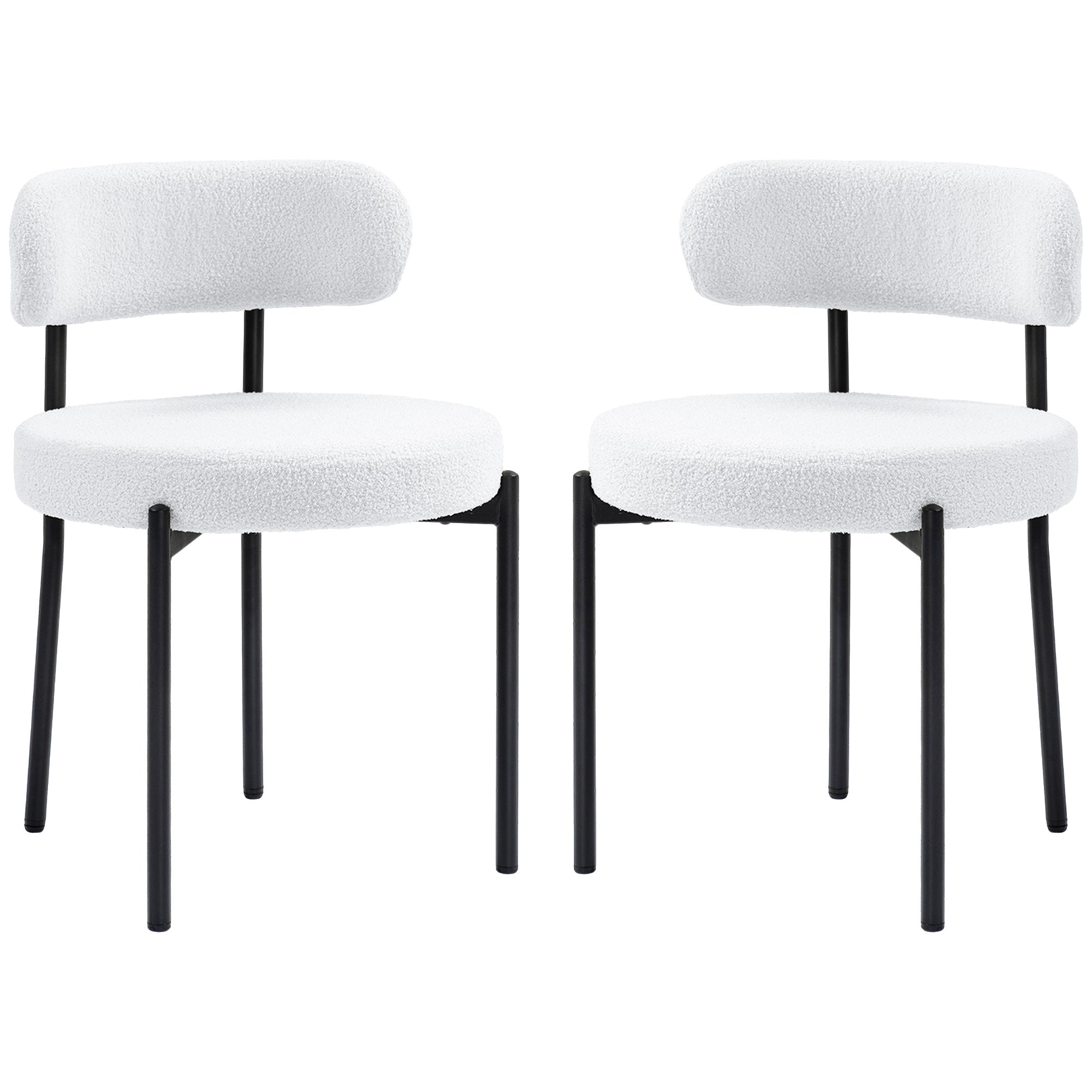 4 Pieces Kitchen Chairs, Modern Dining Chairs w/ Berber Fleece Upholstery and Steel Legs for Living Room, Cream White