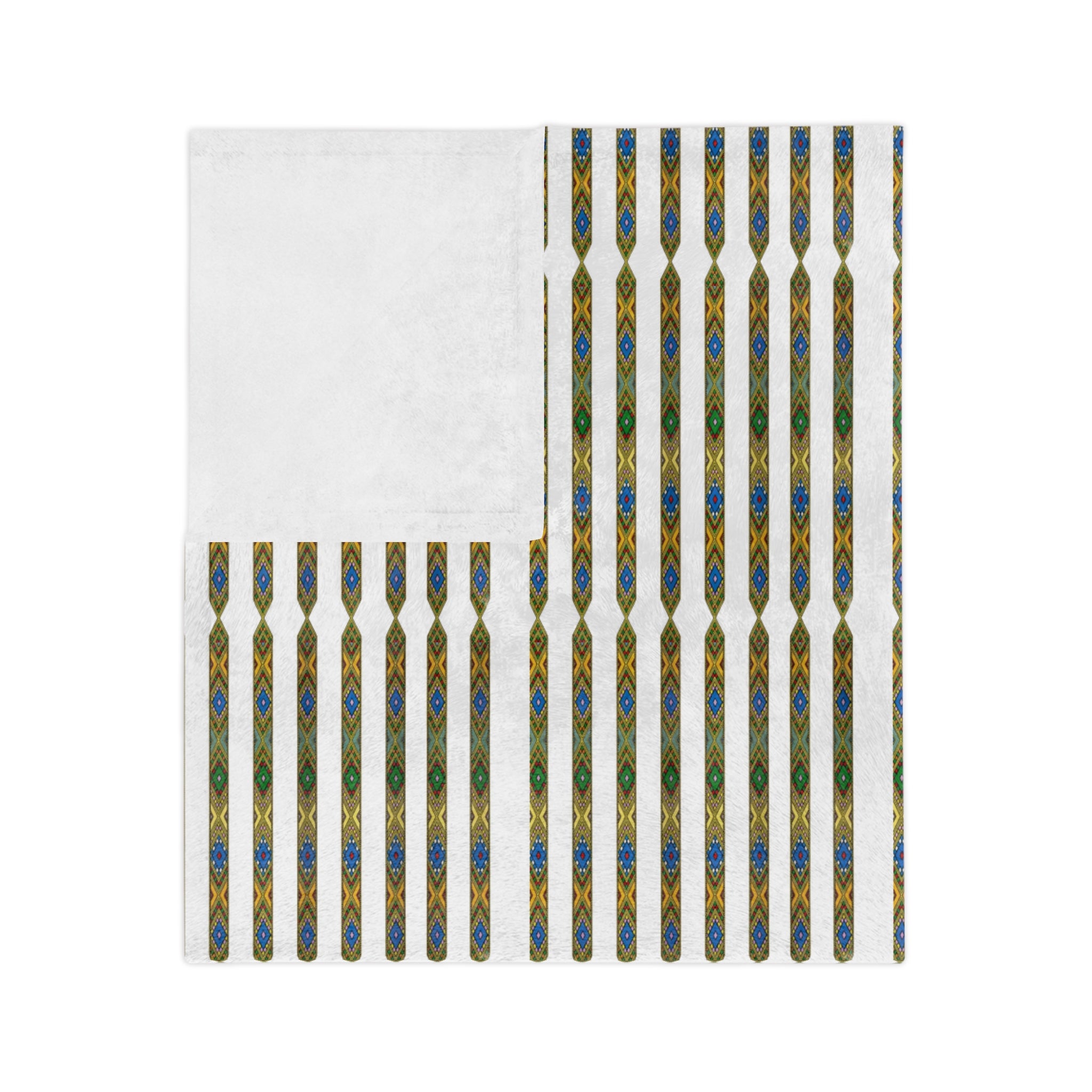 Velveteen Microfiber Blanket — Retro Stripe Plaid Throw (Mustard, Navy)