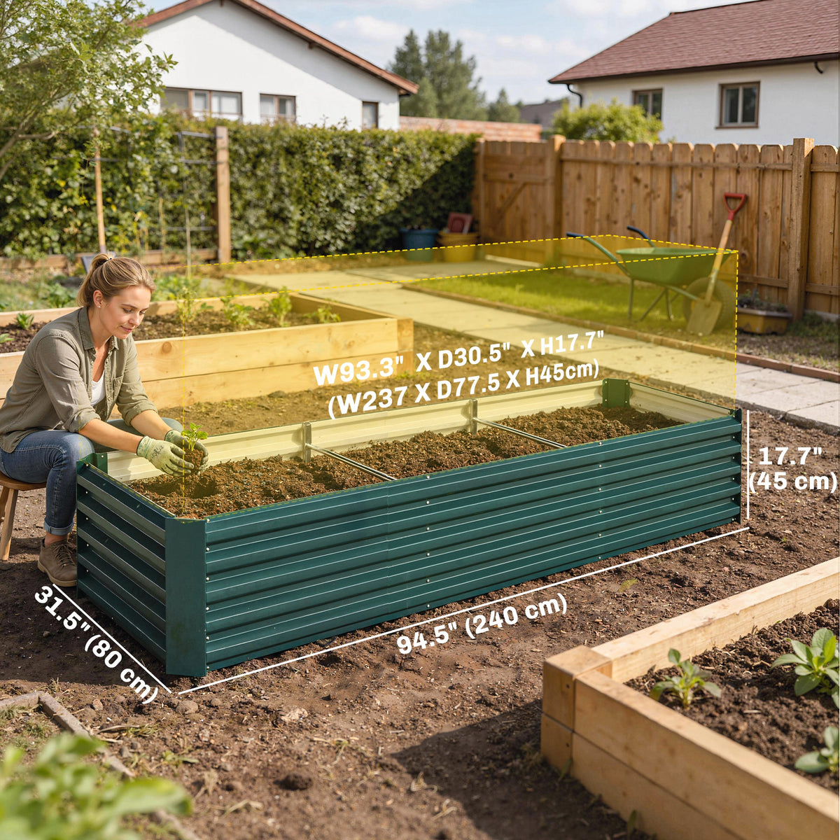 8 x 1.3 x 1.5ft Galvanized Raised Garden Bed, Reinforced Outdoor Planter Box with Open Bottom, Green