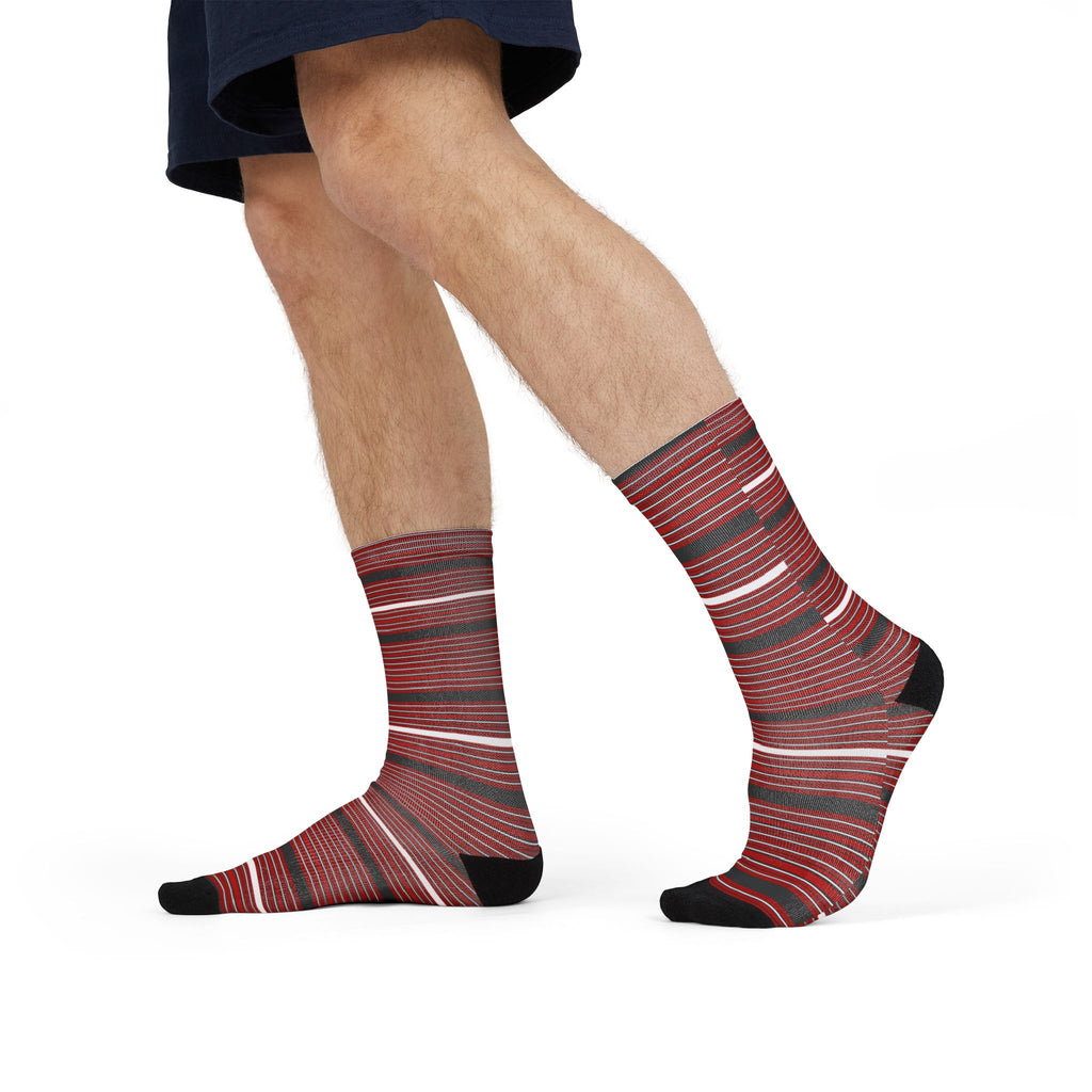 Red Striped Crew Socks — Classic Horizontal Stripe Sublimation Socks