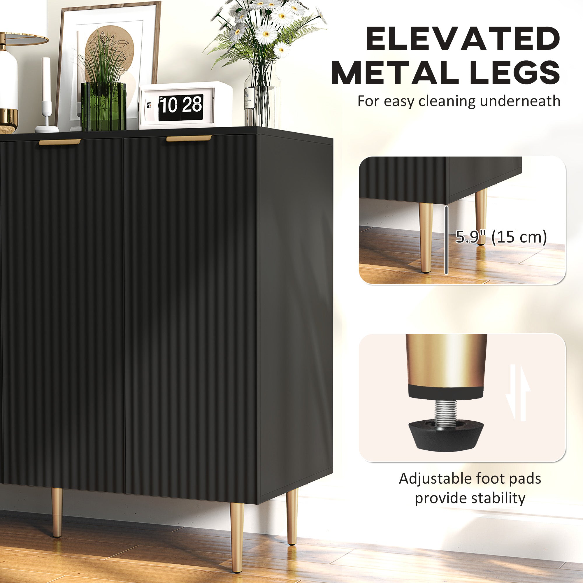 Modern Kitchen Storage Cabinet, Sideboard Buffet Cabinet with Adjustable Shelves for Hallway, Black