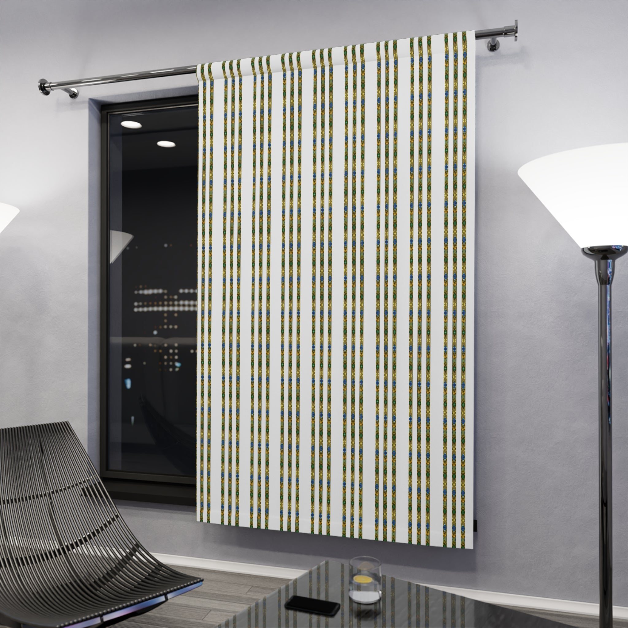 Striped Plaid Window Curtain Panel — Blue & Yellow Vertical Stripe Drapery