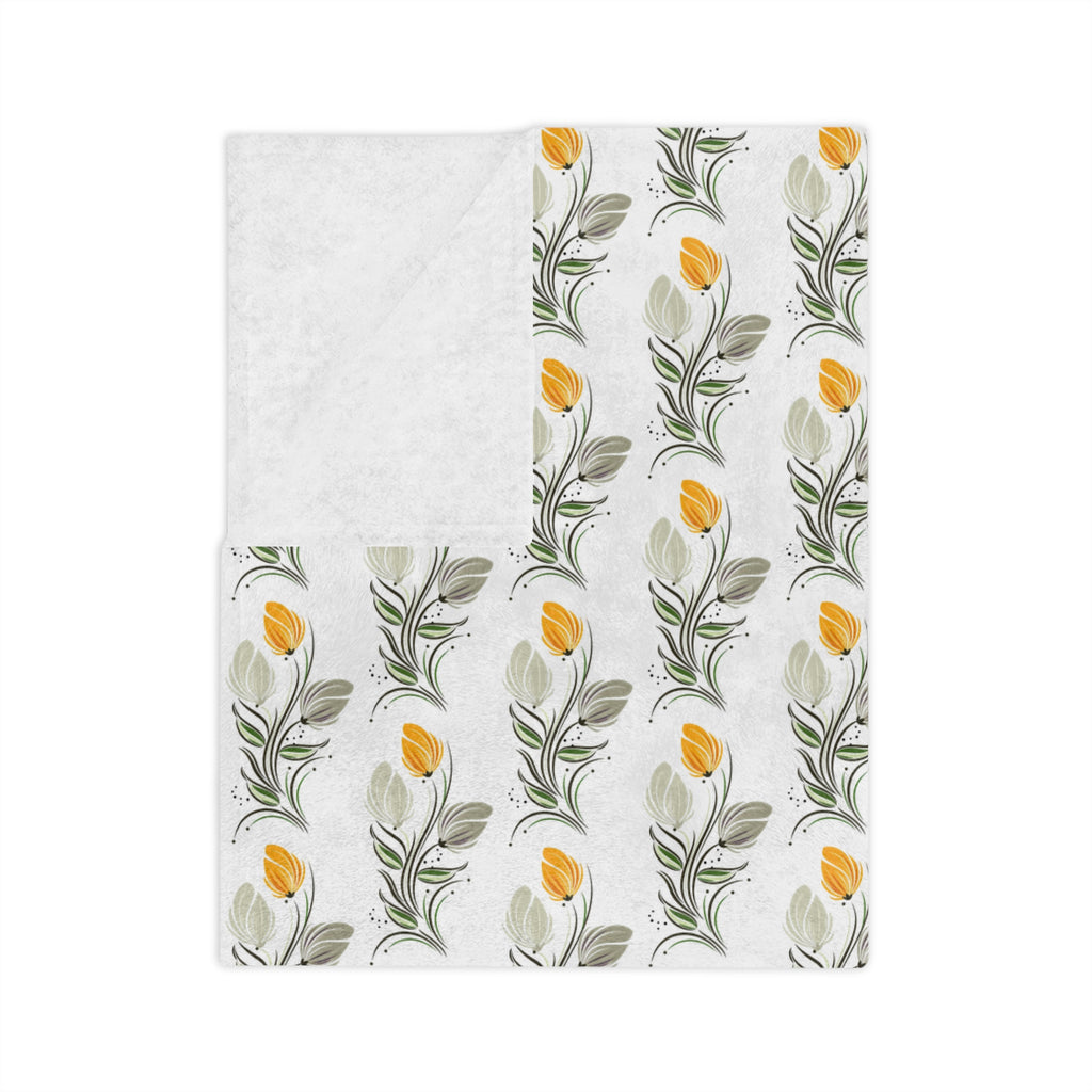 Floral Lemon Pattern Velveteen Throw Blanket