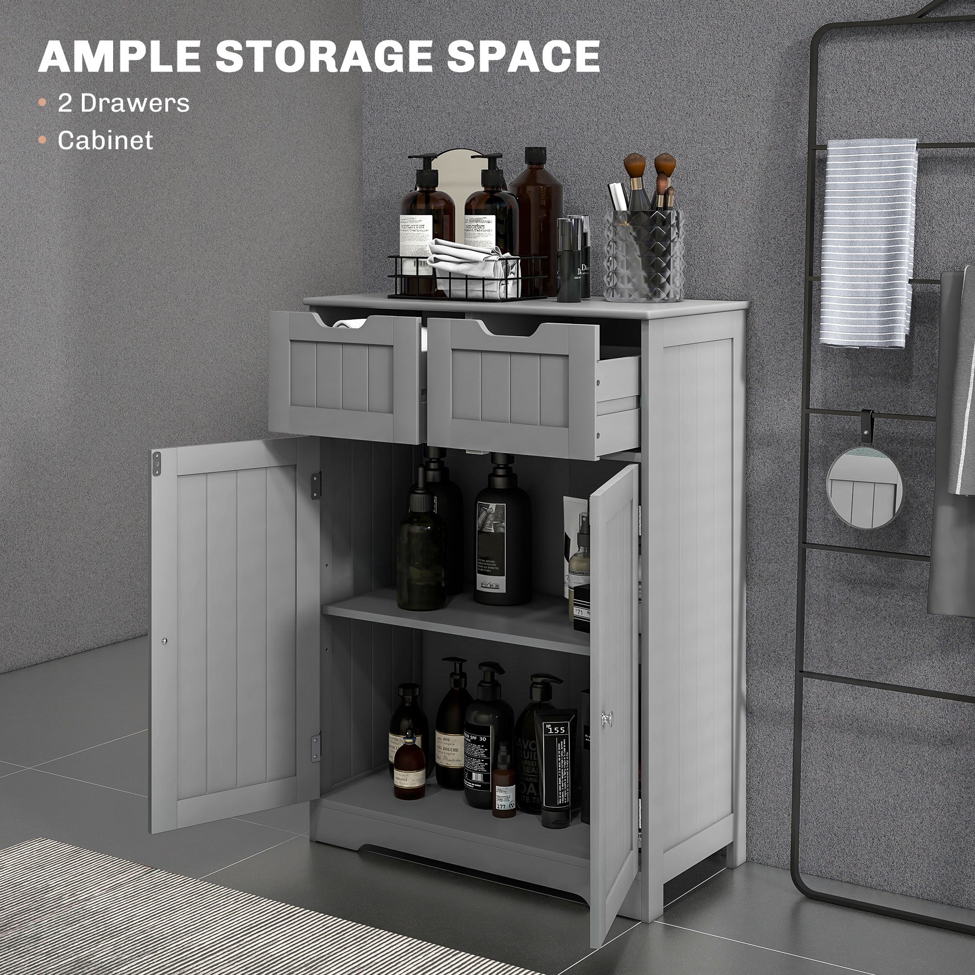 Bathroom Cabinet, Bathroom Storage Cabinet with 2 Drawers, Adjustable Shelf for Living Room, Entryway, White