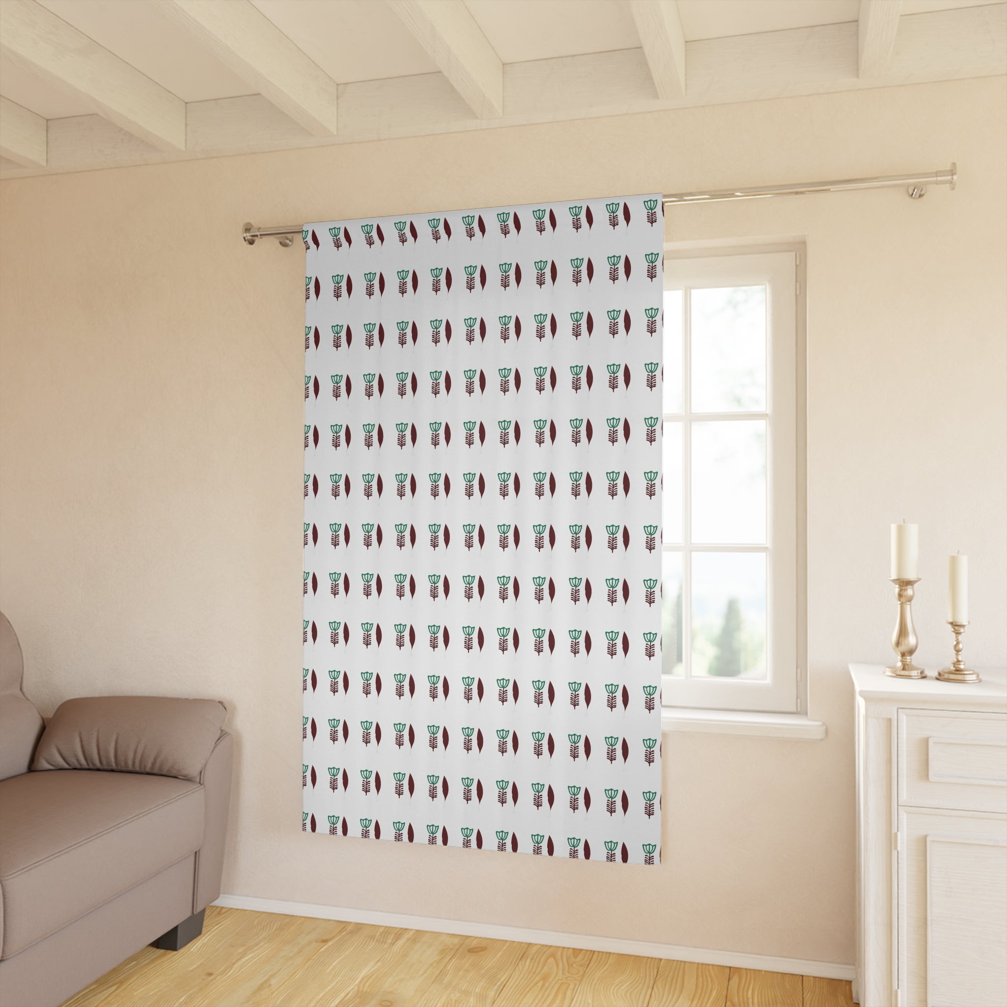 Cactus Pattern Window Curtain — Southwestern Succulent Print Single Panel