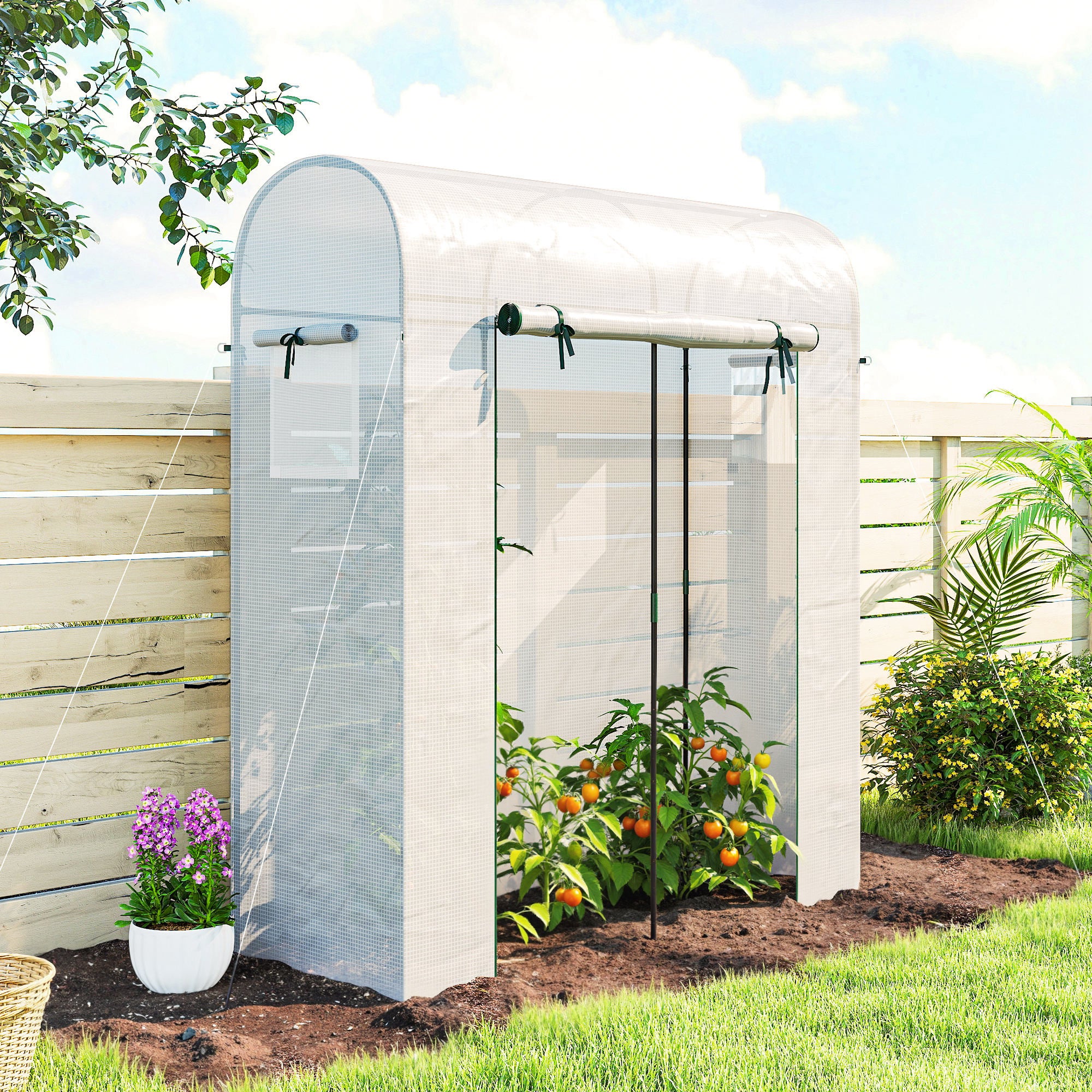 Mini Greenhouse, Portable Garden Green House with Roll-up Door and Mesh Windows, 6' x 2' x 6.6', Green