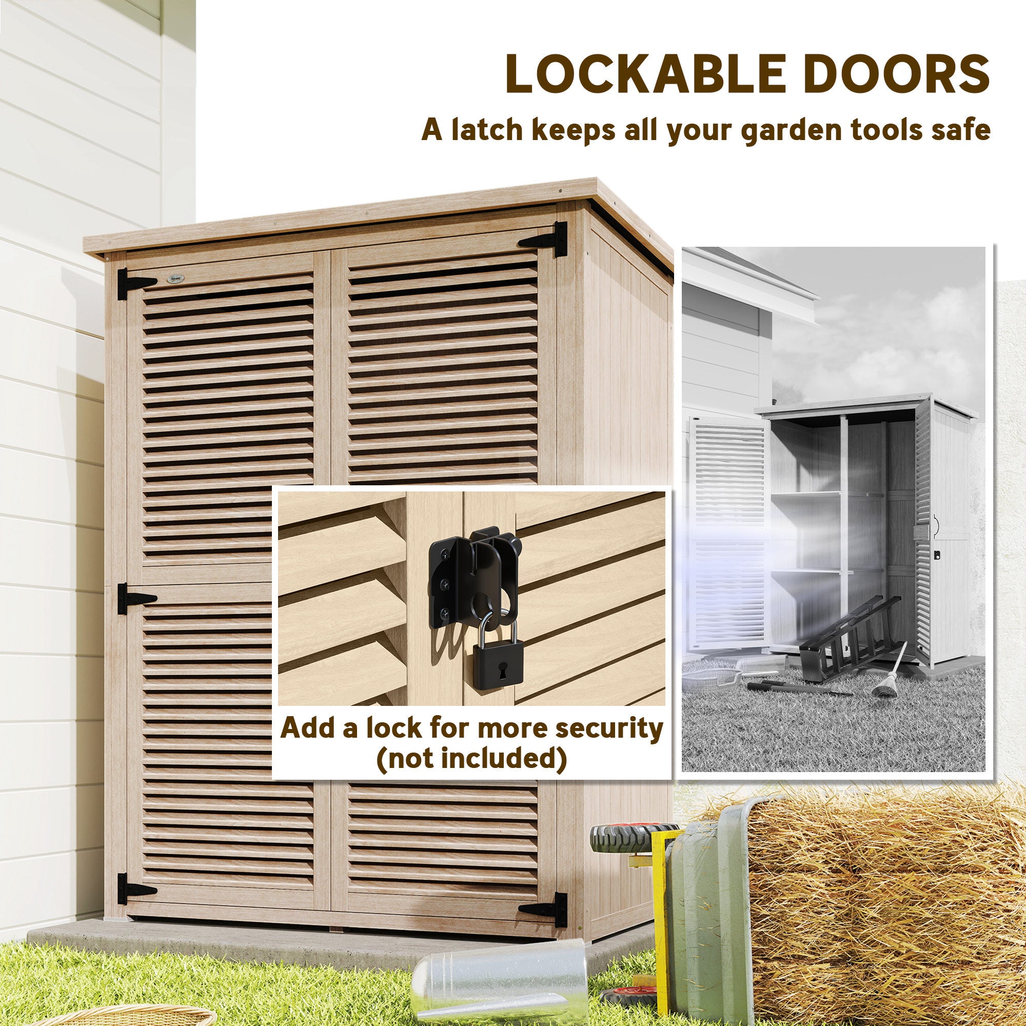 30" x 20" x 47" Wooden Garden Shed, Outdoor Storage Shed with Waterproof Asphalt Roof, Shelves, Natural