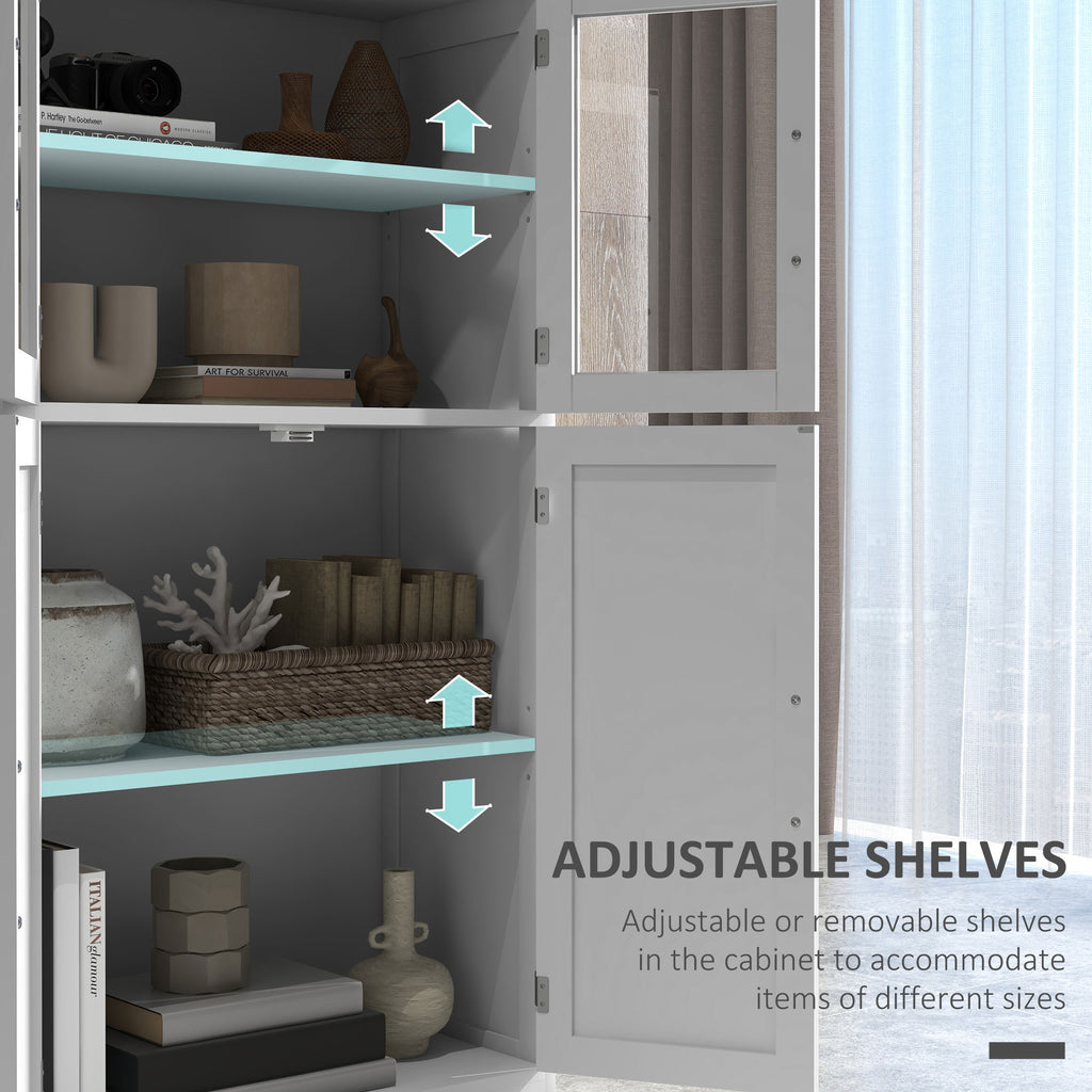 Modern Sideboard Cabinet, Freestanding Sideboards and Buffets with Glass Doors, 4-tier Shelving and Adjustable Shelves