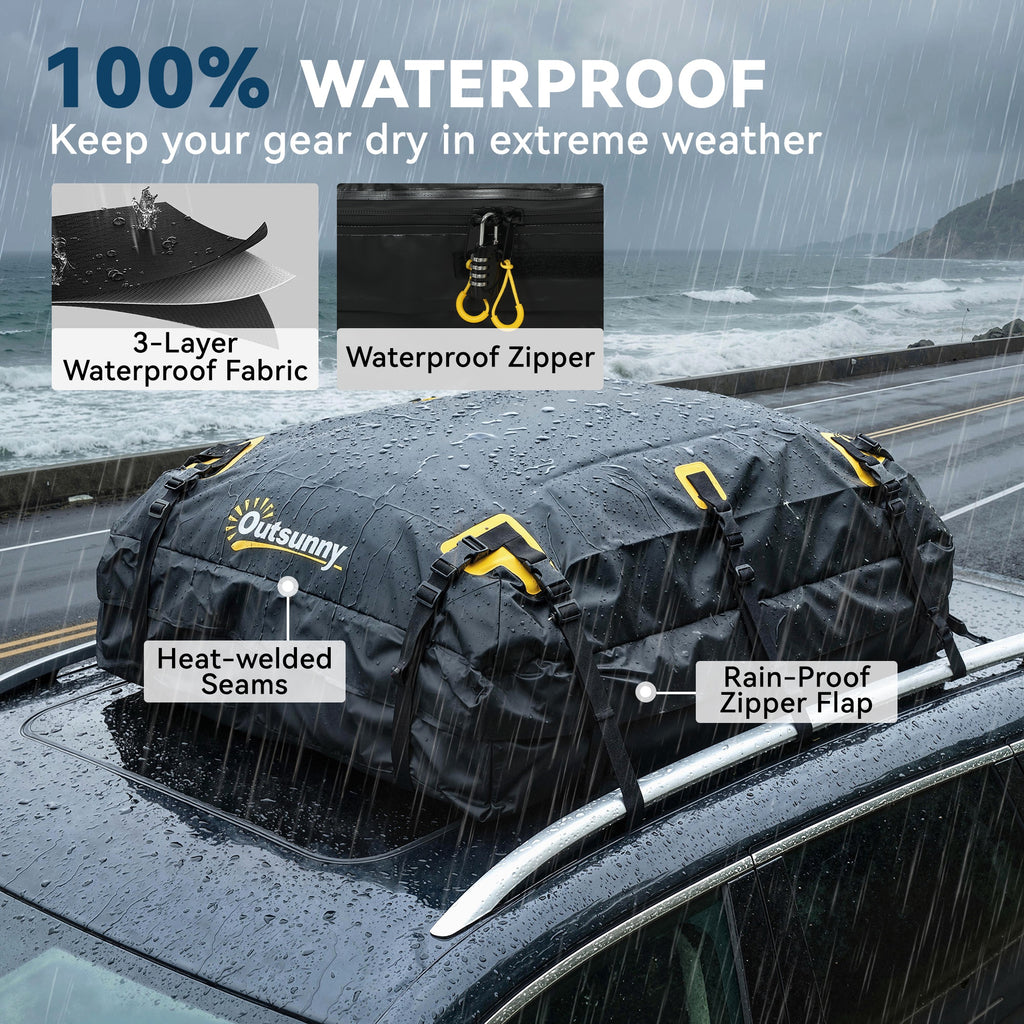 Rooftop Cargo Carrier, 15 Cubic Feet Waterproof Soft-Shell Car Roof Storage Bag with Door Hooks, Anti-Slip Mat