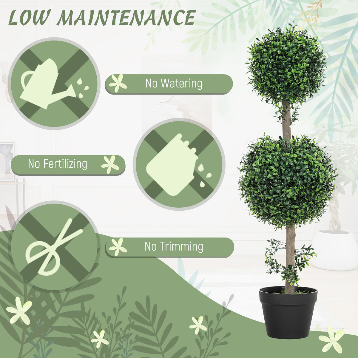 2 Pack 36.1" Artificial Trees, Boxwood Topiary Ball Trees with Pot for Indoor, Outdoor, Home Office, Living Room, Green