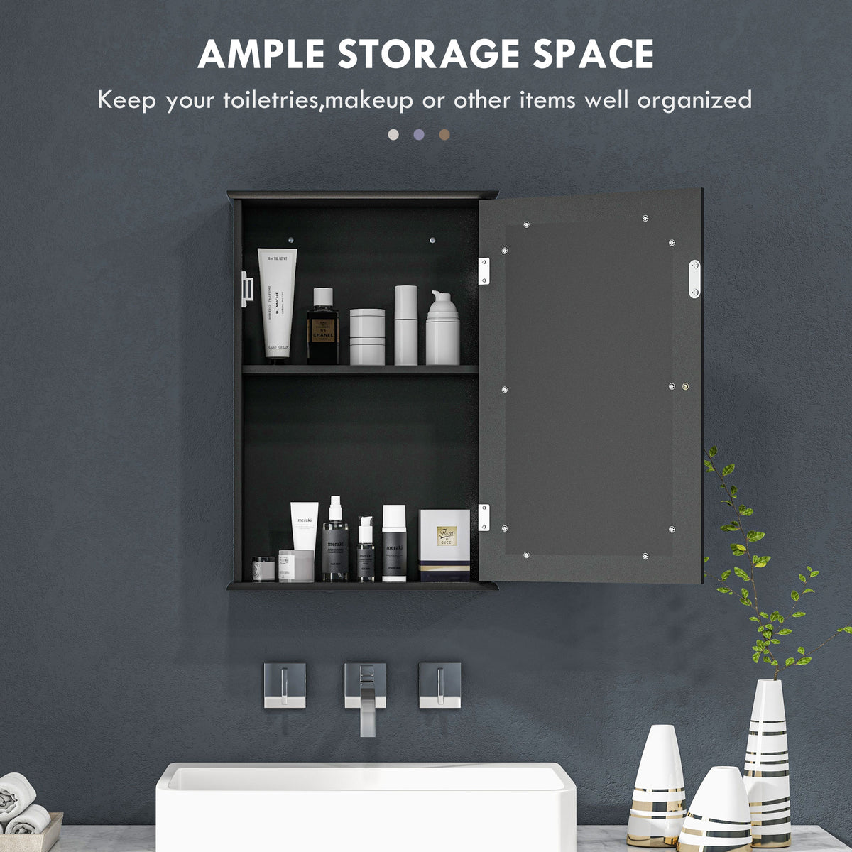 Bathroom Mirror Cabinet, Wall Mounted Medicine Cabinet with Door and Shelves, White