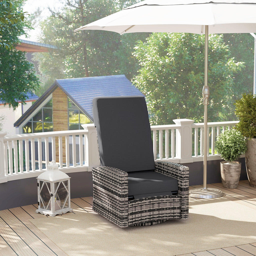 Outdoor Rattan Wicker Lounge Chair with Footrest & Soft Cushion for Patio, Garden, Backyard, Grey