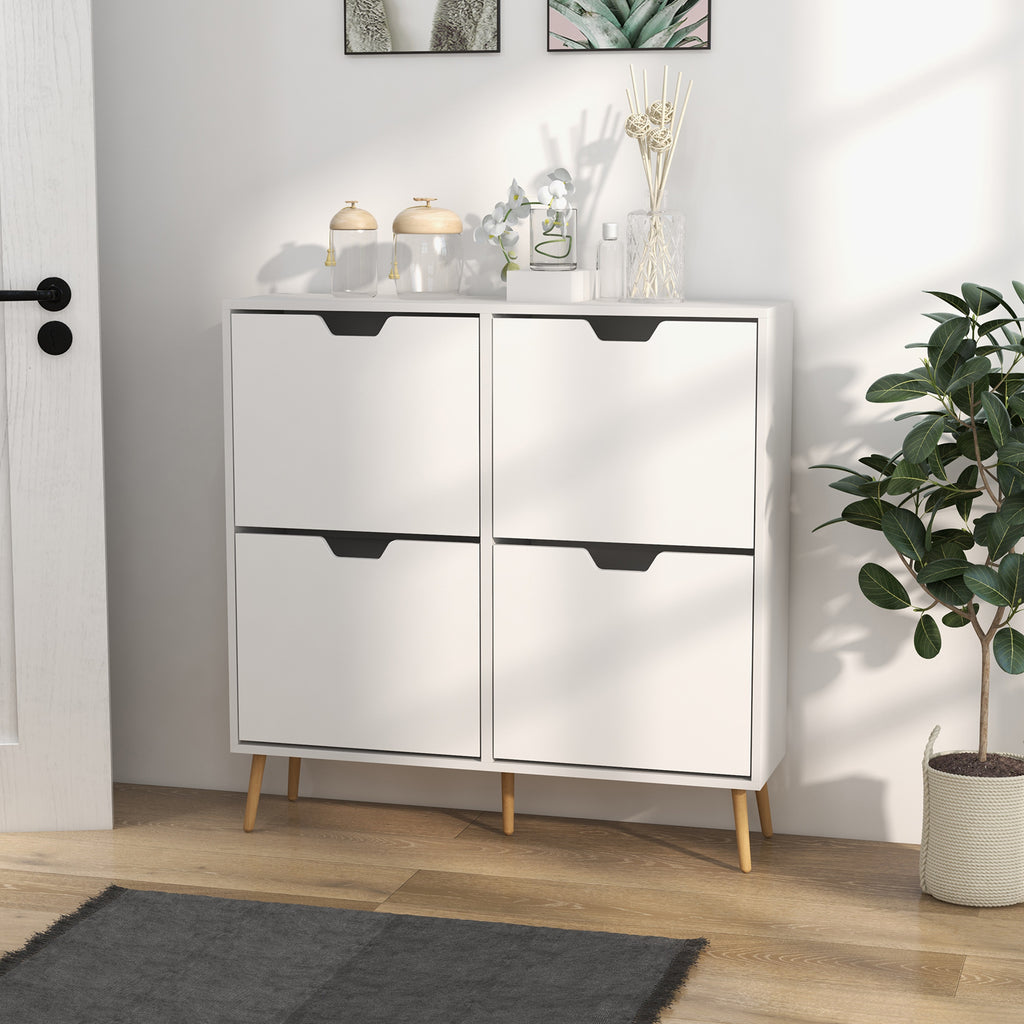 Shoe Storage Cabinet with 4 Flip Drawers and Adjustable Shelf, Shoe Cabinet for 8-16 Pairs of Shoes, White