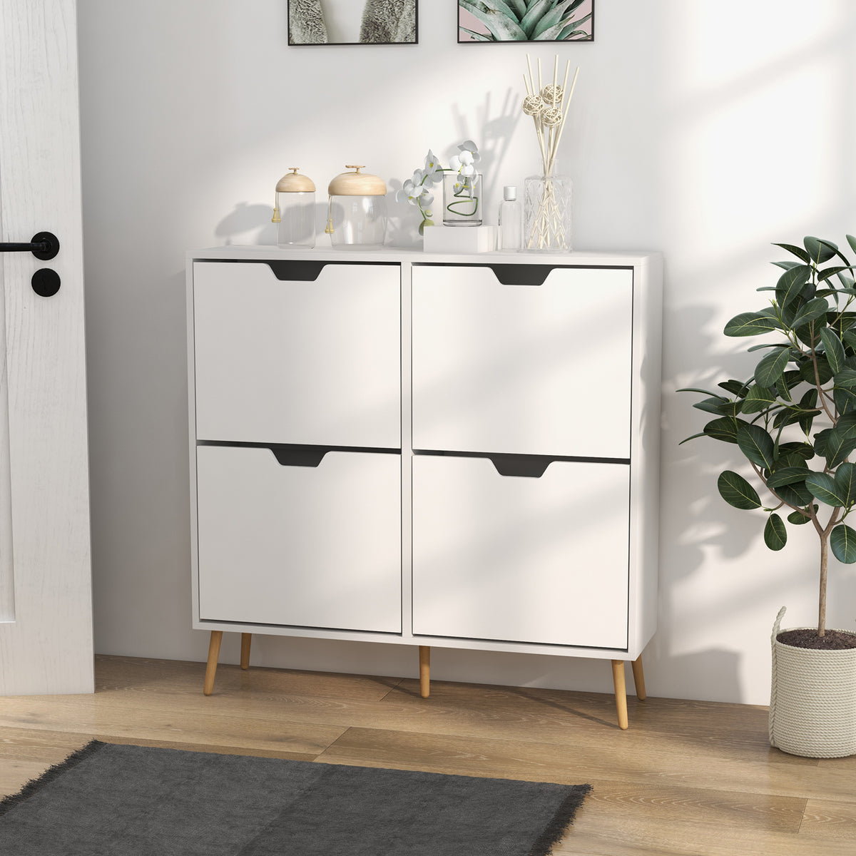 Shoe Storage Cabinet with 4 Flip Drawers and Adjustable Shelf, Shoe Cabinet for 8-16 Pairs of Shoes, White