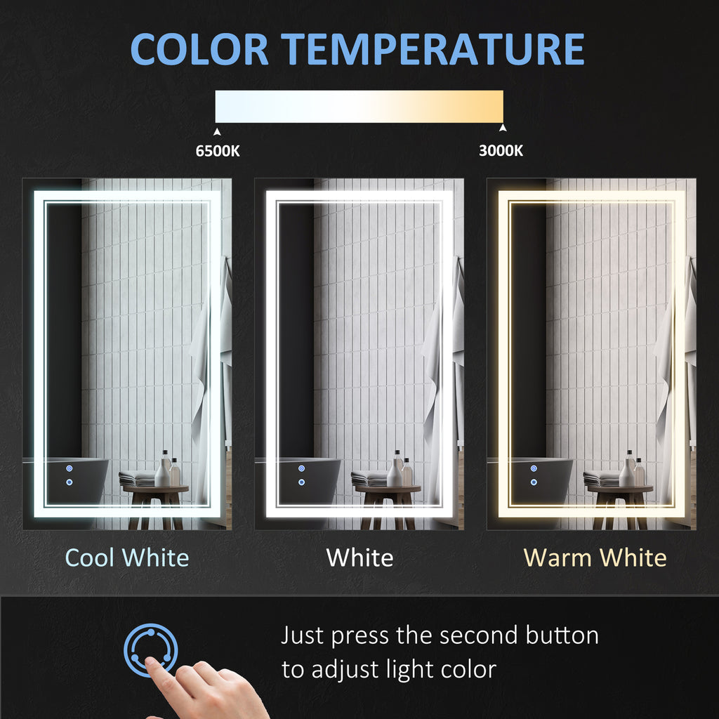 40" x 24" መስተዋት ሽንት ቤት LED፣ ዝተመርጸ ብርሃን ዘለዎ ኣብ መዓርፎ ዝተሰቀለ መስተዋት፣ ምስ 3 ሕብሪ፣ ብልህ ምትንካፍ፣ ፕላግ-ኢን፣ ቀጥ ወይ ጐንጐን ዝተሰቀለ