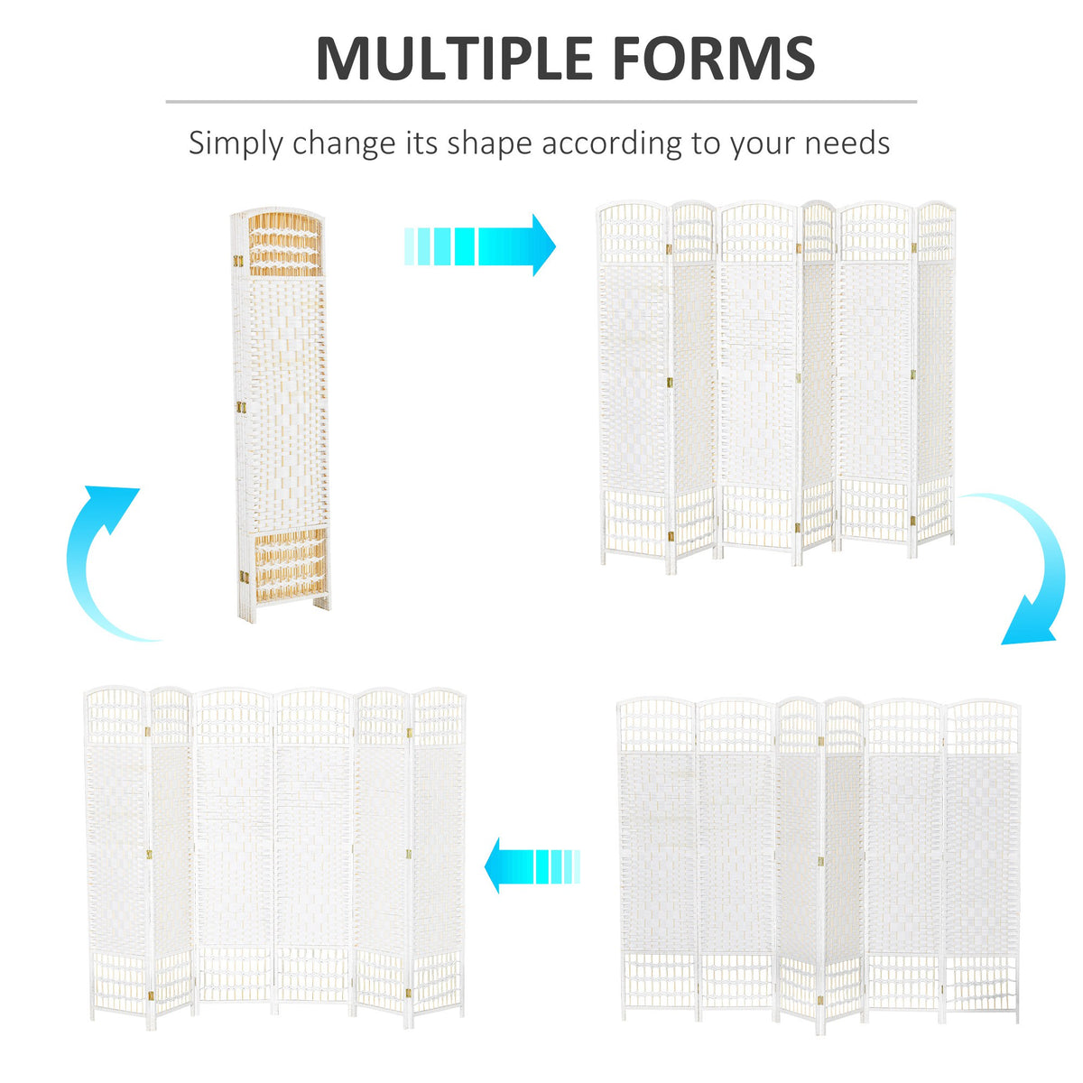 6 Panel Room Divider, 5.6 ft Tall Folding Privacy Screen, Wave Fiber Freestanding Partition Wall Divider for Home Office, White