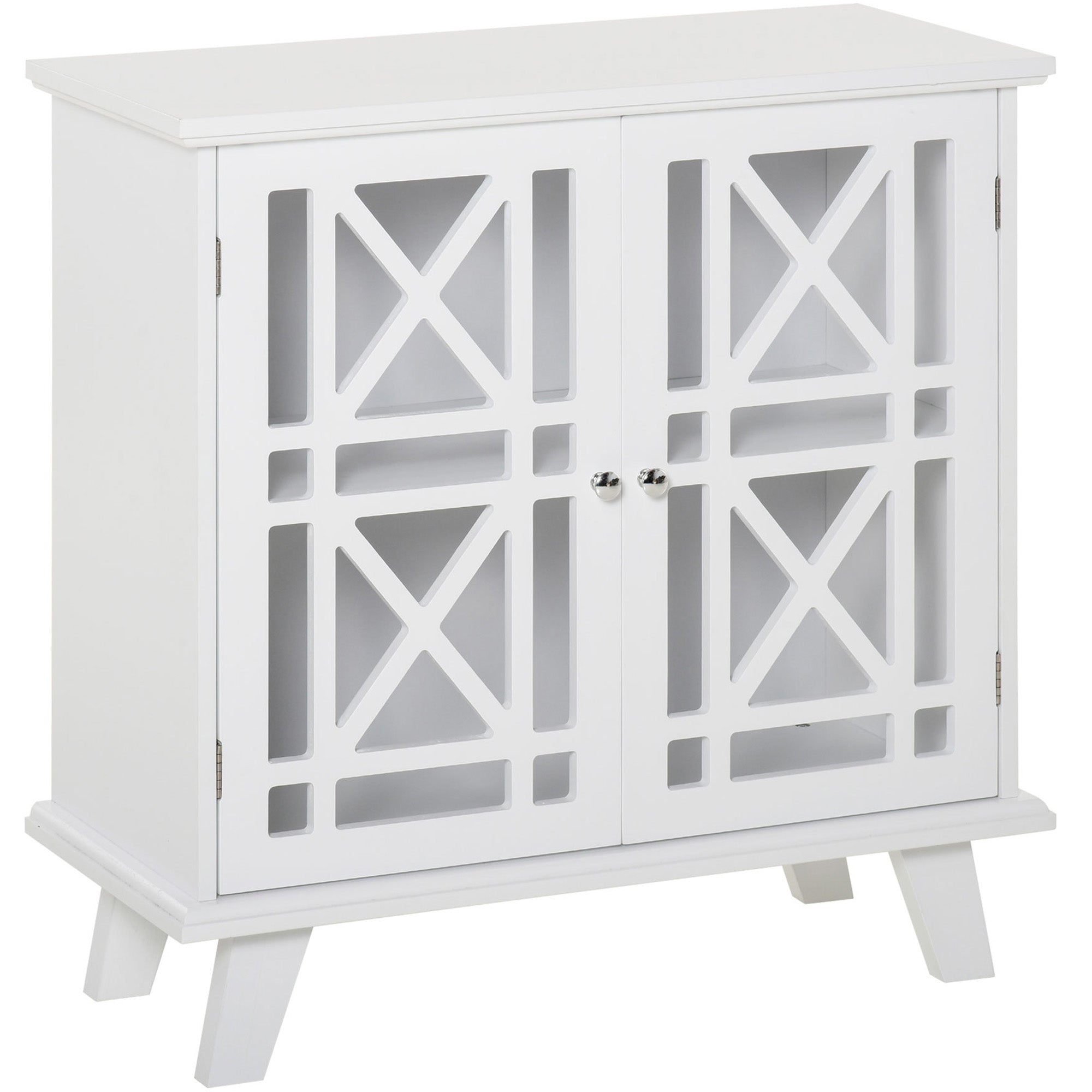 Storage Cabinet with Fretwork Doors and Shelf, Modern Freestanding Sideboard, Buffet, White