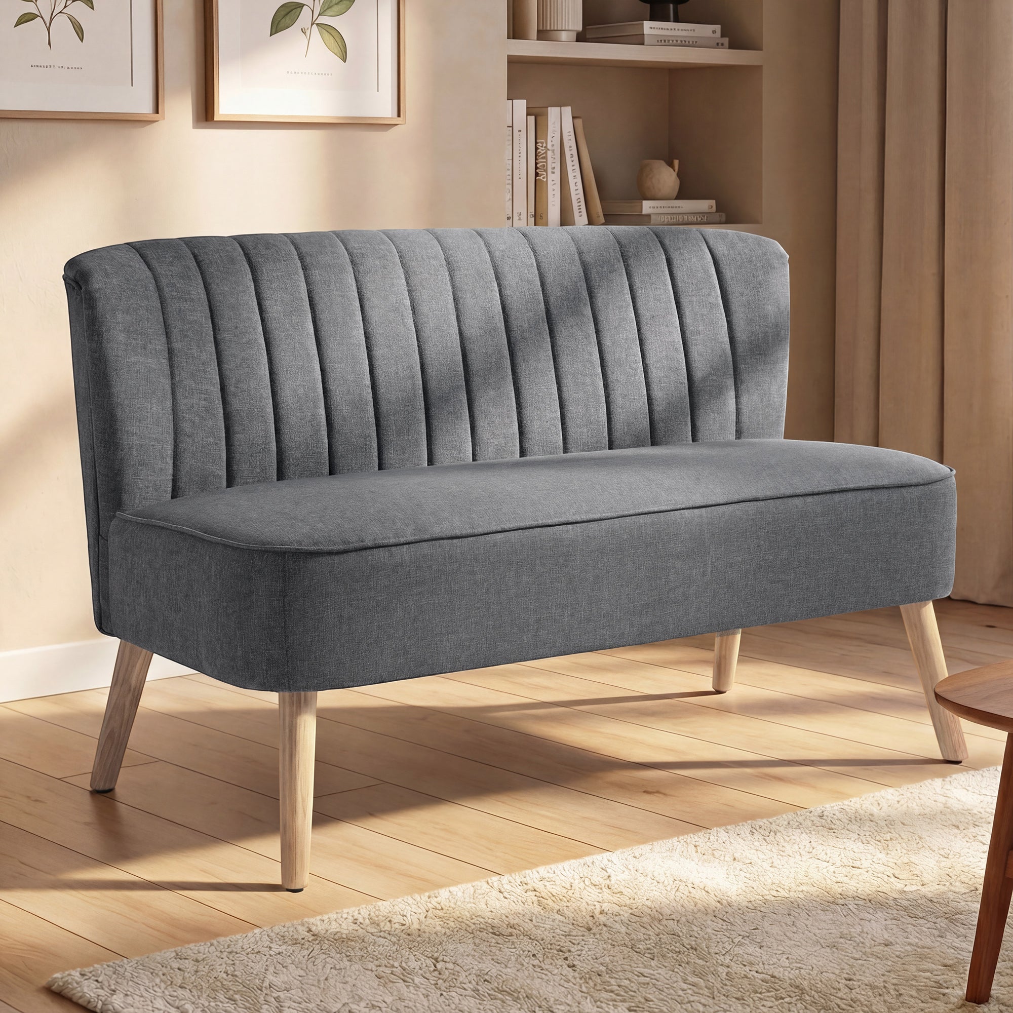 Modern 2 Seater Sofa, Upholstered Two Seater Couch with Rubber Wood Legs, Green