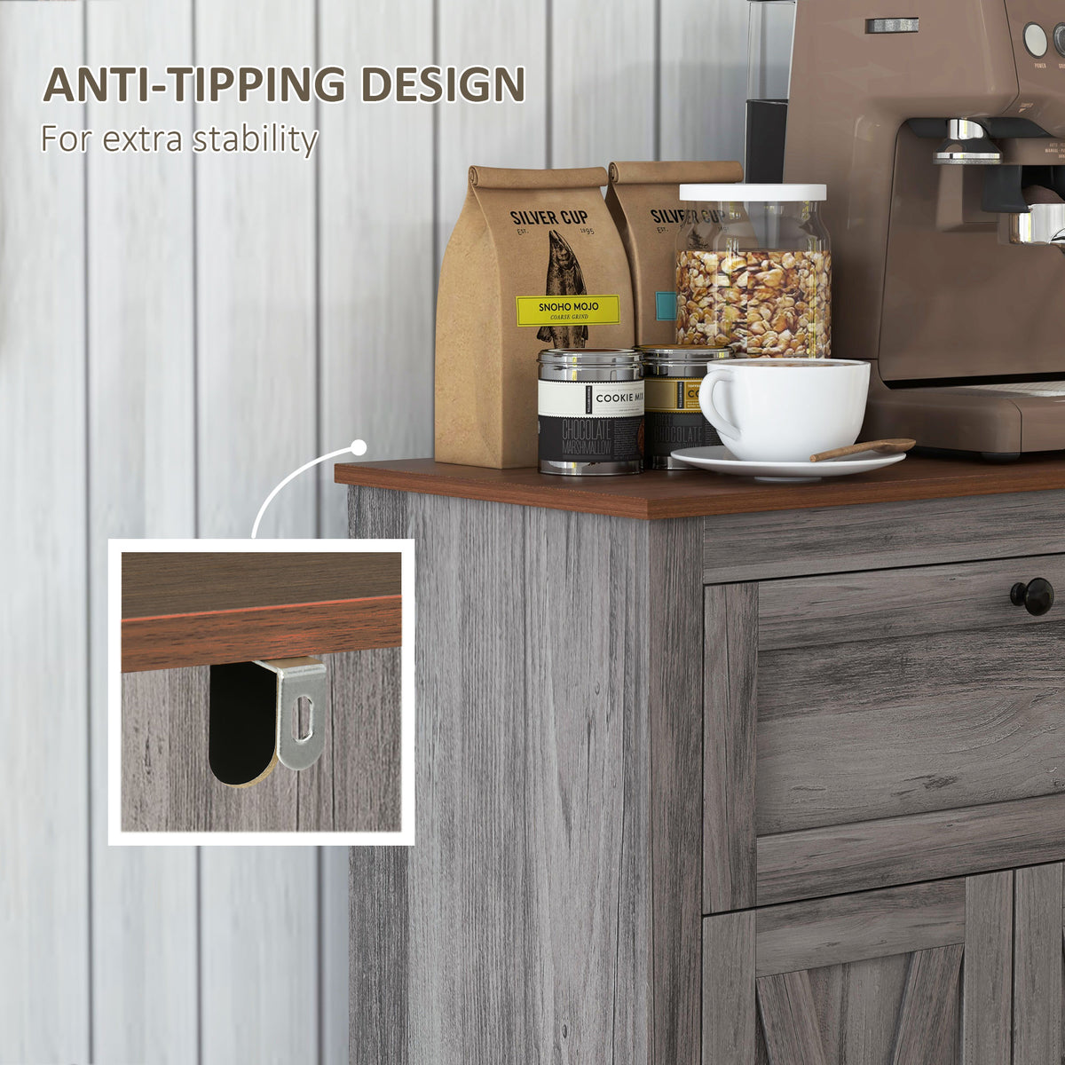 Storage Cabinet Farmhouse Sideboard Storage Cabinet with Doors and Drawer for Kitchen, Living Room, Grey Wash