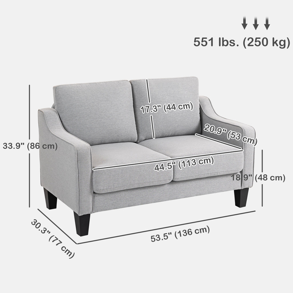 Loveseat Sofa, Modern Couch with Pocket Spring, Linen Upholstered, Thick Padded, Light Grey