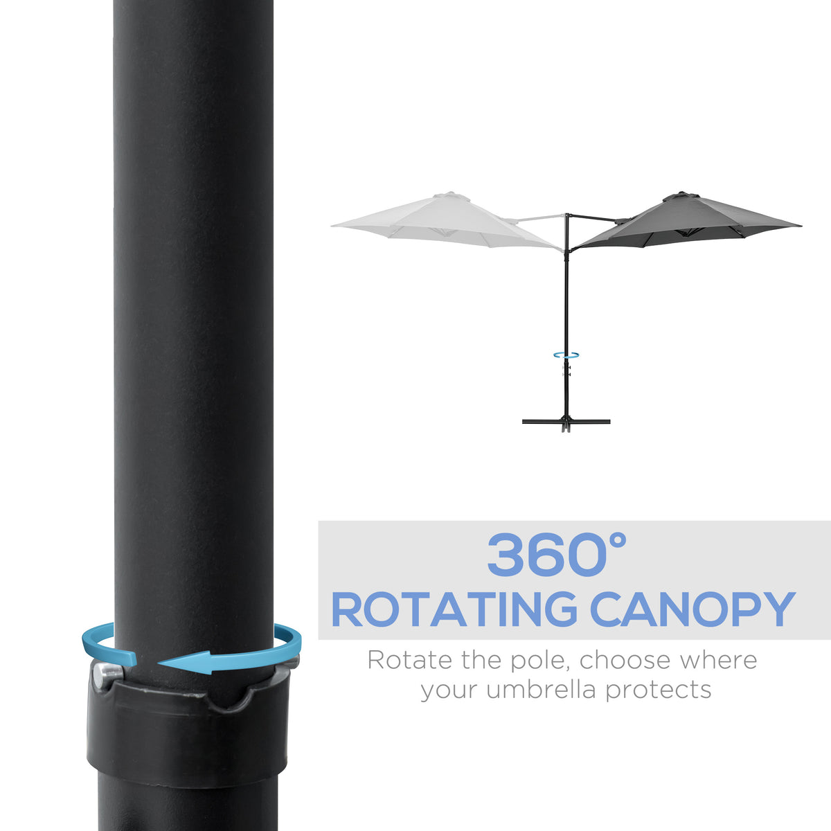 8.5FT Outdoor Cantilever Roma Parasol with 360° Rotation and Cross Base, Offset Patio Umbrella for Garden, Dark Grey