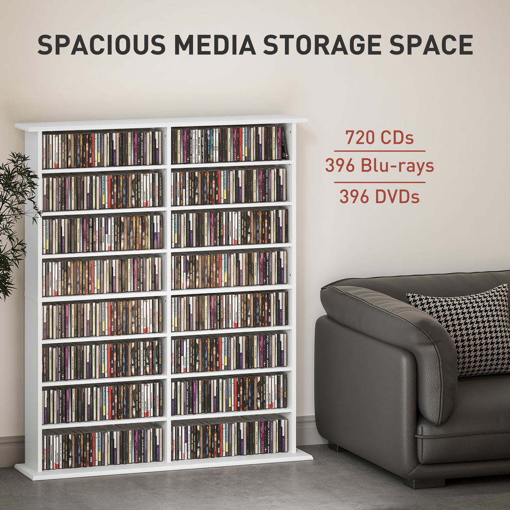 8-Tier DVD Shelf with 12 Adjustable Shelves, Double CD Shelf, Holds 720 CDs, 396 DVDs or 396 Blu-rays, Black