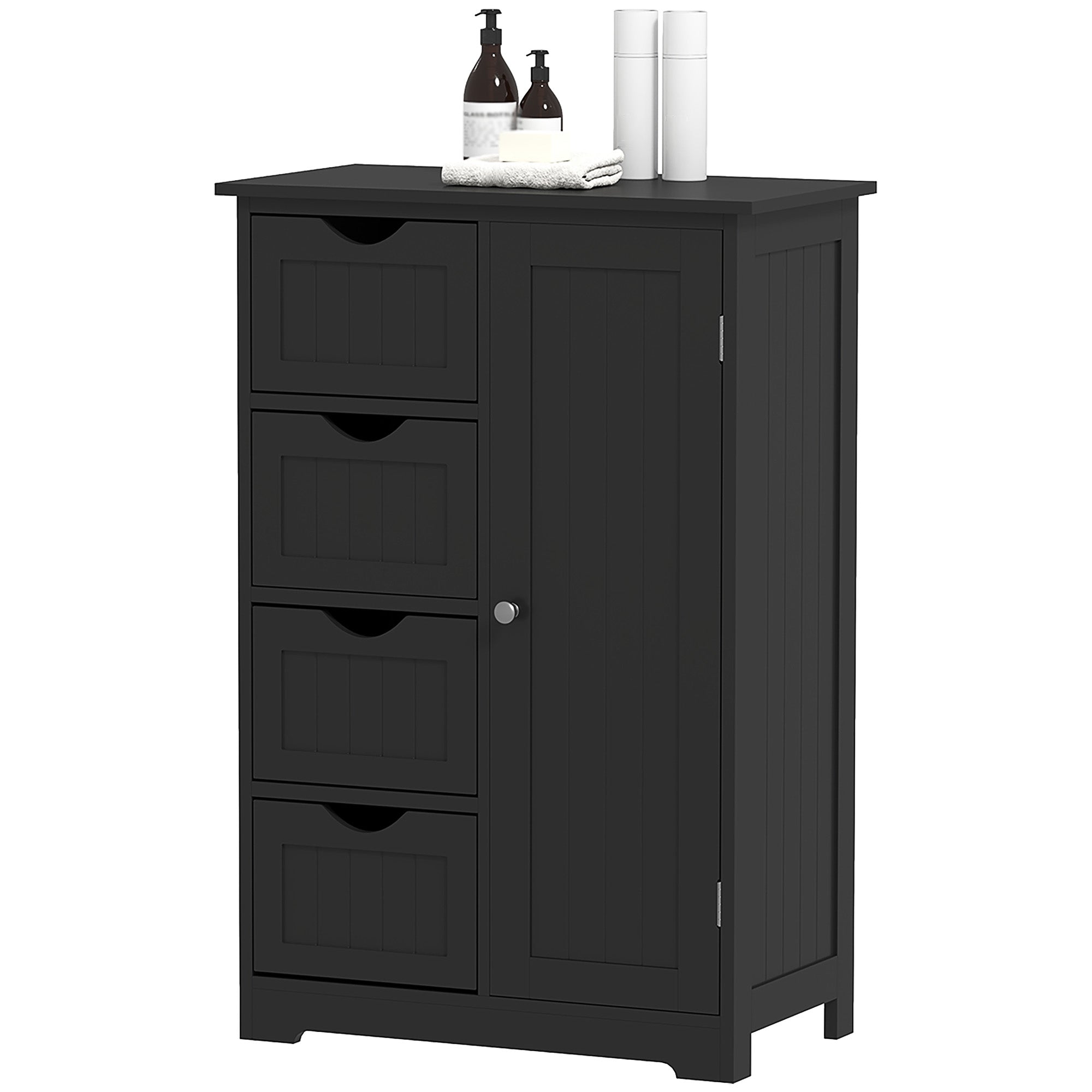 Bathroom Storage Cabinet, Floor Cabinet with Adjustable Shelf and 4 Drawers, Side Cabinet for Washroom, White