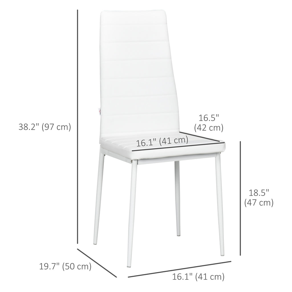 Modern Dining Chairs, Set of 4, High Back PU leather Upholstery and Metal Legs for the Living Room, Kitchen, Home Office, White