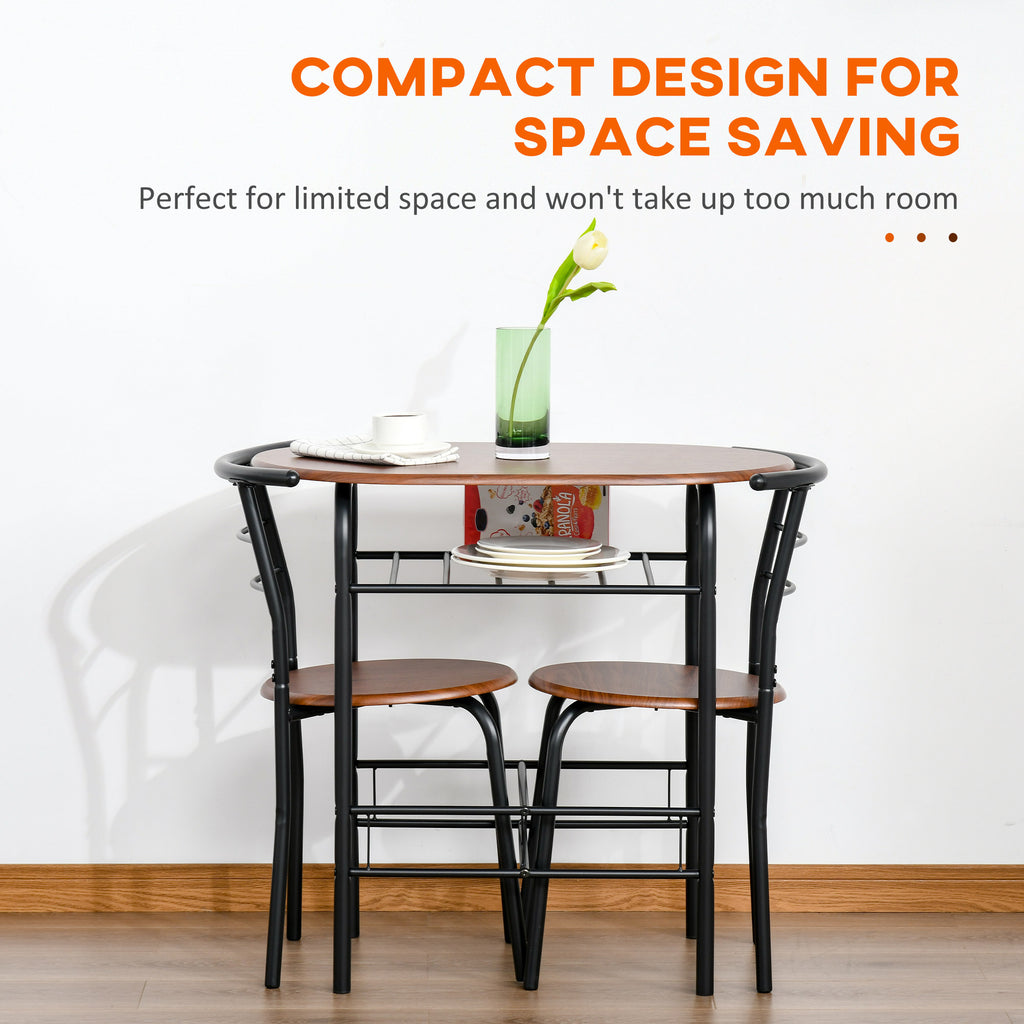 Dining Table Set of 3, 31.5" Kitchen Table and Chairs Set for 2 with Shelf, for Small Space, Dining Room, Living Room