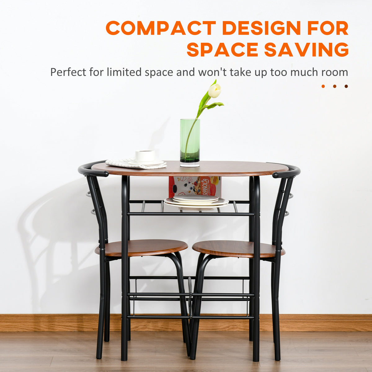 Dining Table Set of 3, 31.5" Kitchen Table and Chairs Set for 2 with Shelf, for Small Space, Dining Room, Living Room