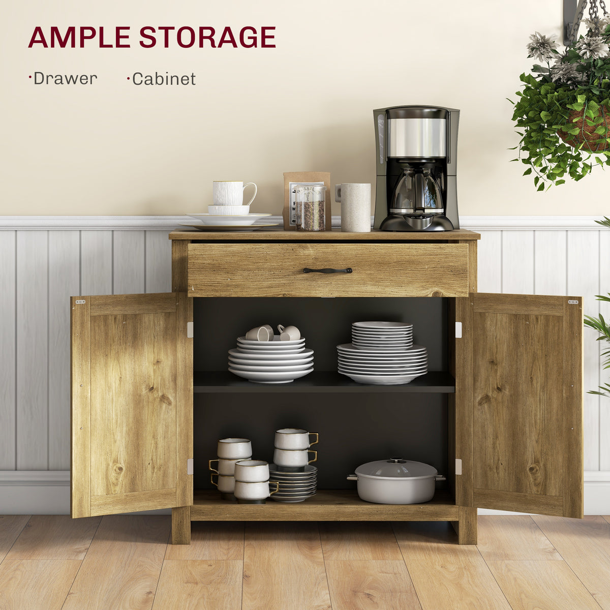 Farmhouse Sideboard Buffet Cabinet, Storage Cabinet with Barn Doors, Nature Wood