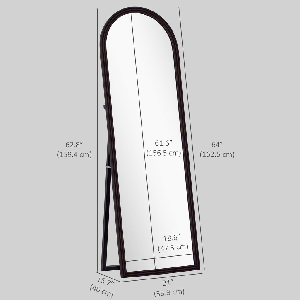 64" x 21" Full Length Mirror, Free Standing, Leaning or Wall, Arched Full Body Mirror, Brown Wood Grain