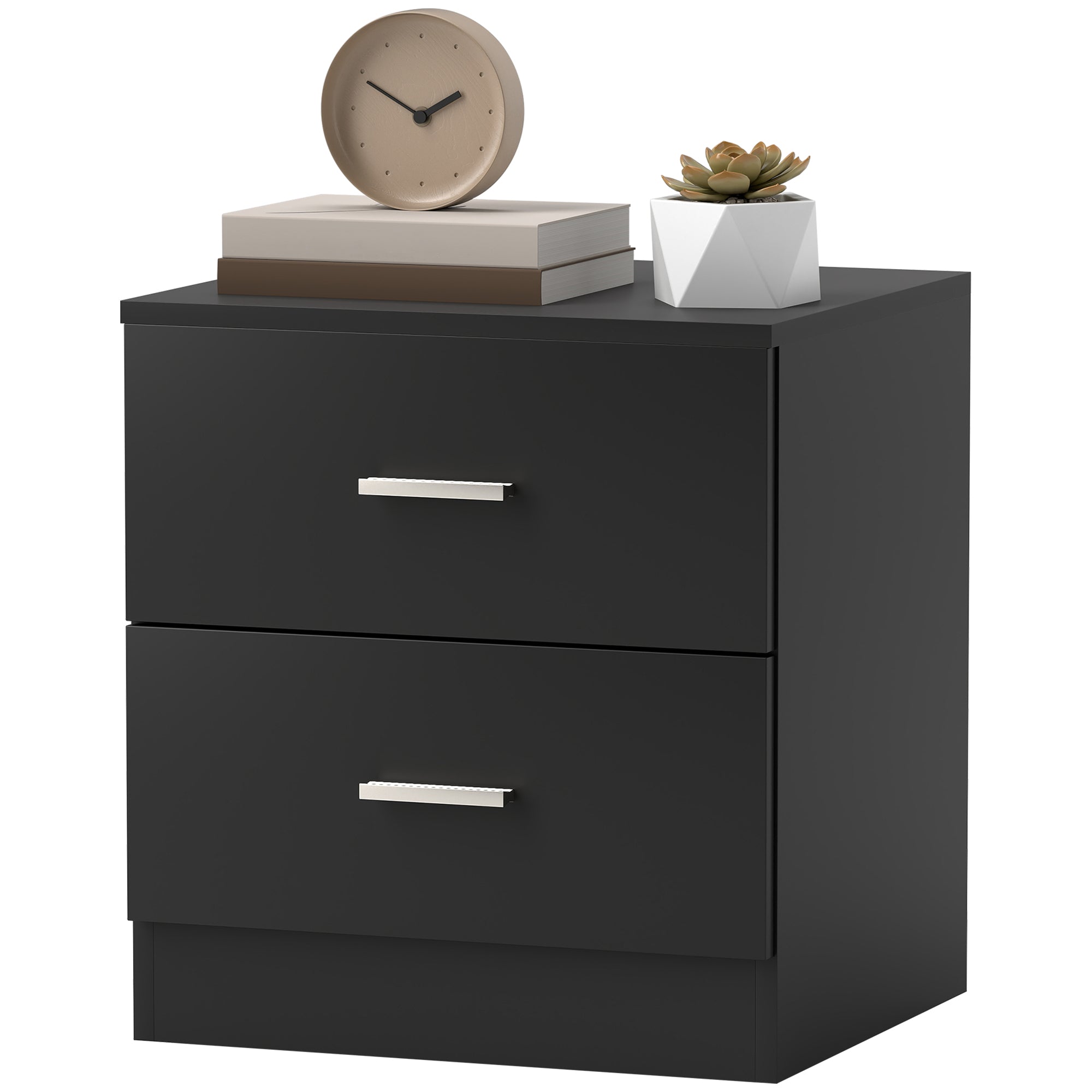 Bedside Table with 2 Drawers, Modern Nightstand for Bedroom, White